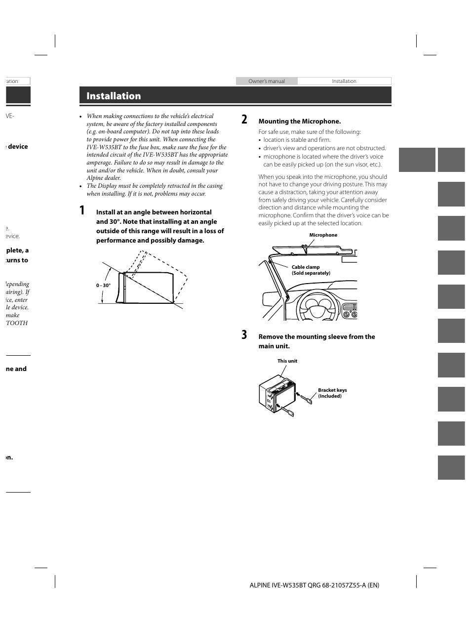 En de fr es it se nl ru pl gr, Installation | Alpine IVE-W535BT User Manual | Page 13 / 164