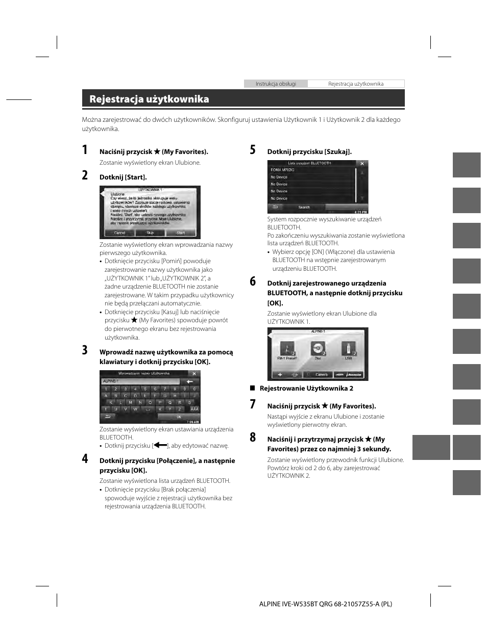 En de fr es it se nl ru pl gr, Rejestracja użytkownika | Alpine IVE-W535BT User Manual | Page 135 / 164