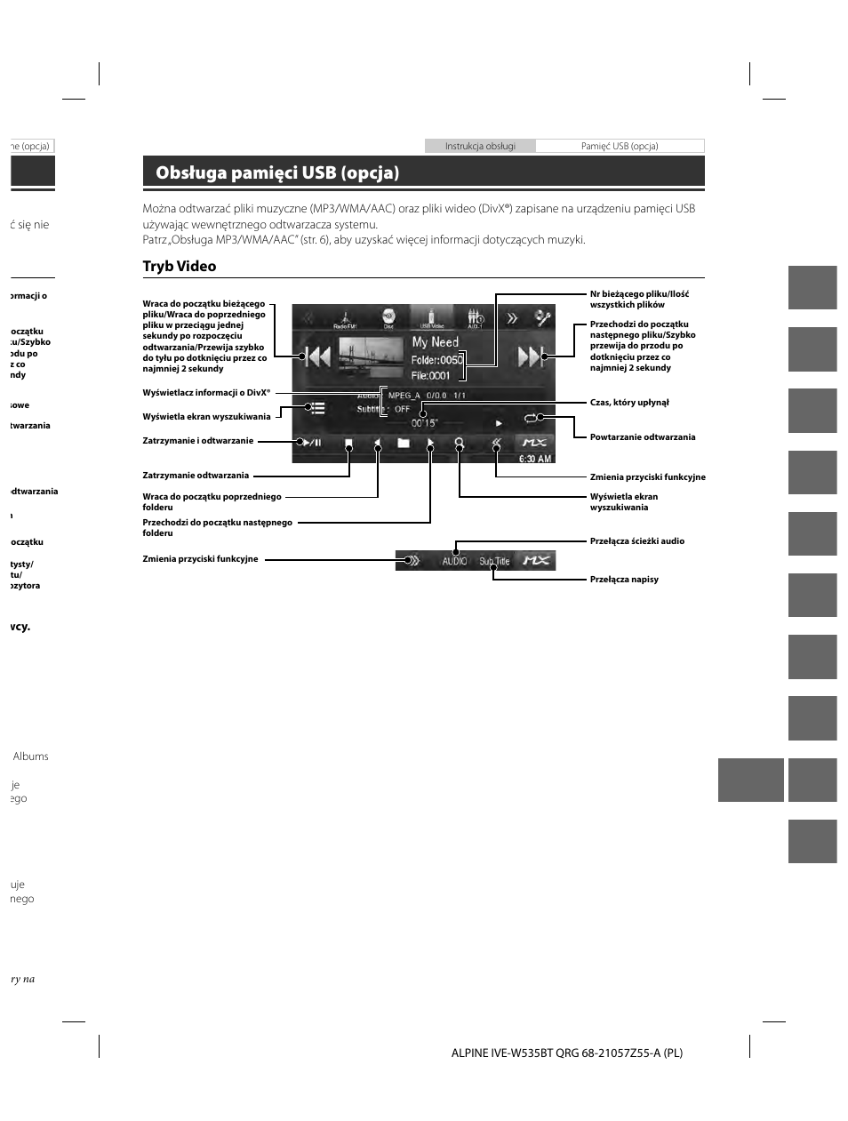 En de fr es it se nl ru pl gr, Obsługa pamięci usb (opcja), Tryb video | Alpine IVE-W535BT User Manual | Page 139 / 164