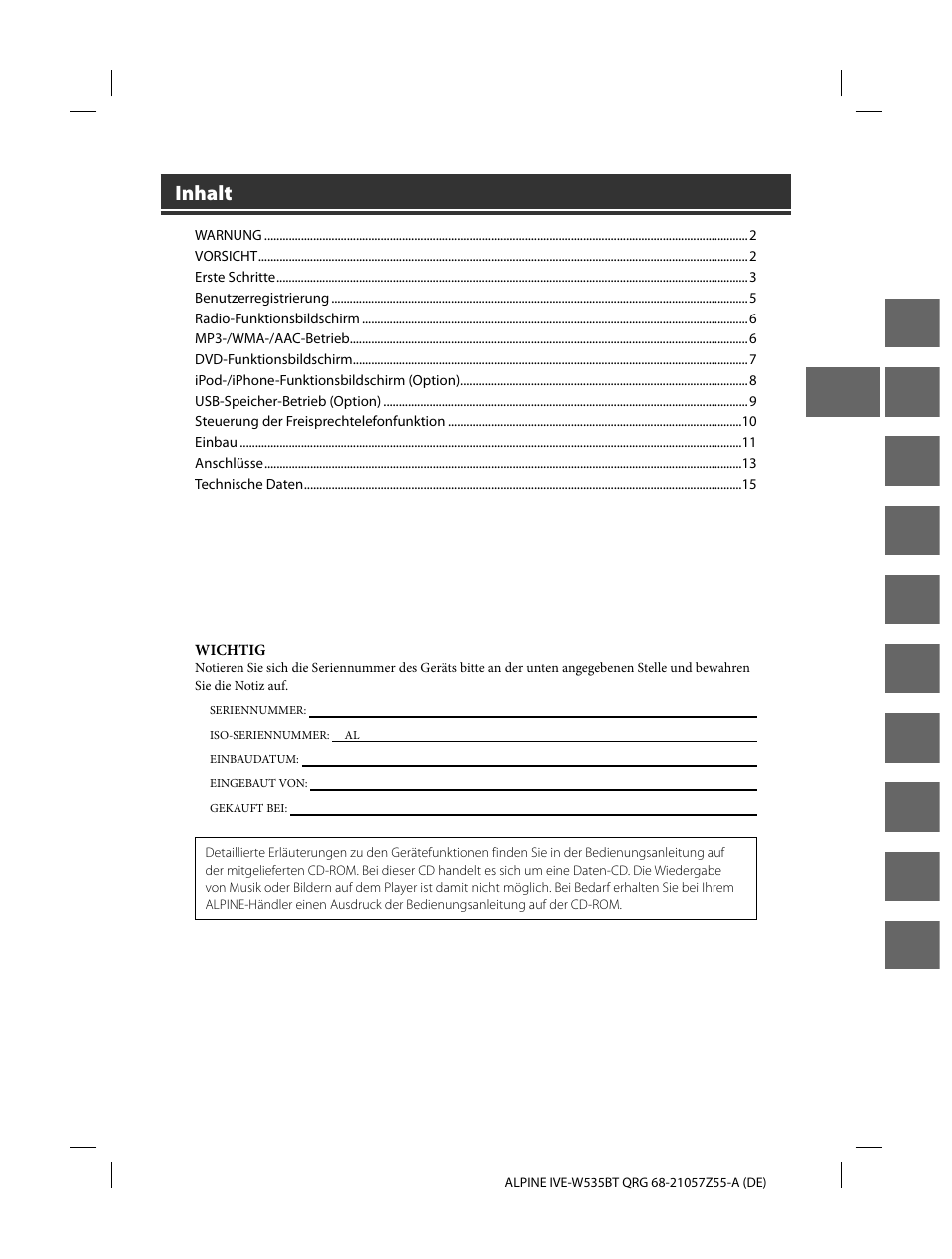 En de fr es it se nl ru pl gr, Inhalt | Alpine IVE-W535BT User Manual | Page 19 / 164