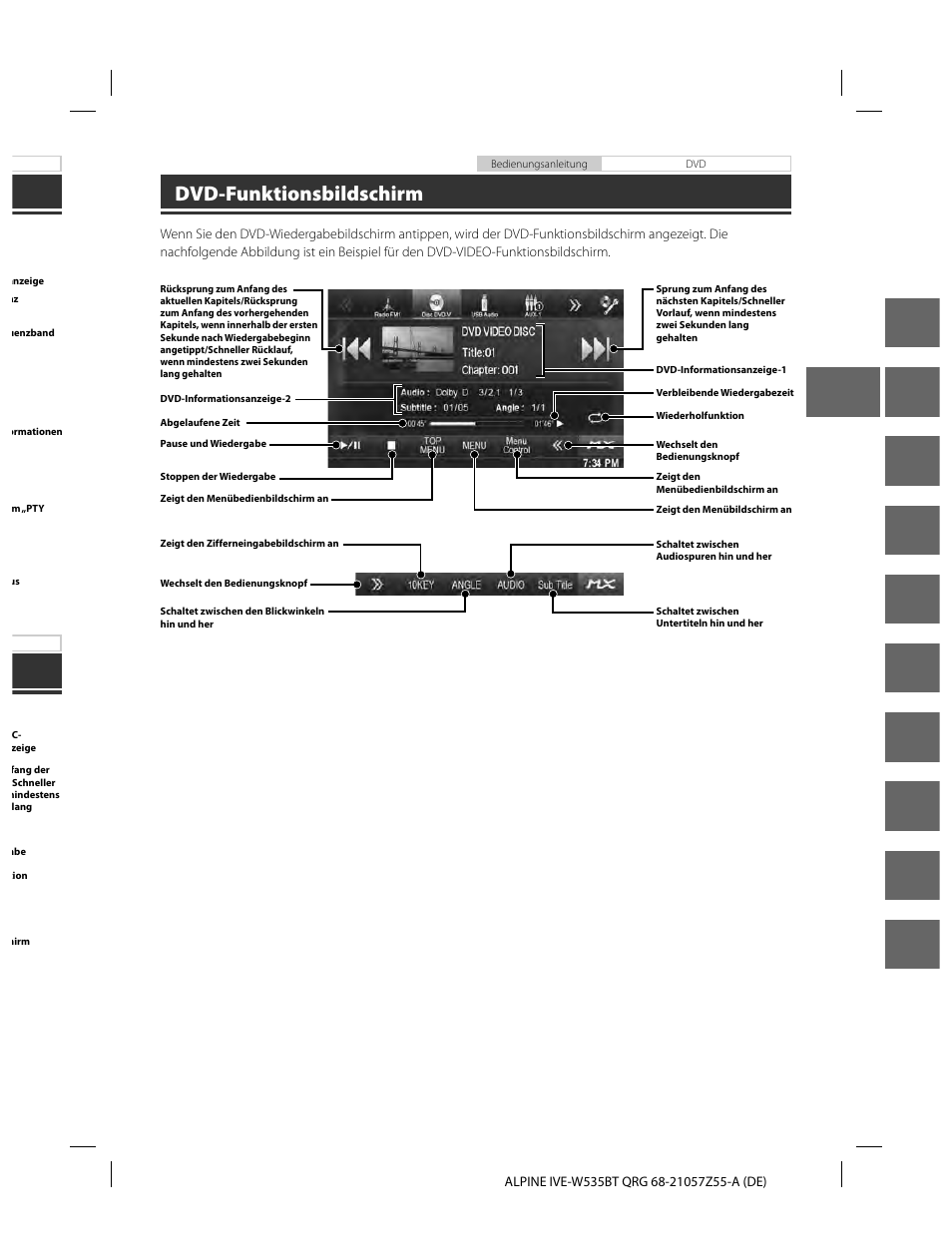 En de fr es it se nl ru pl gr, Dvd-funktionsbildschirm | Alpine IVE-W535BT User Manual | Page 25 / 164