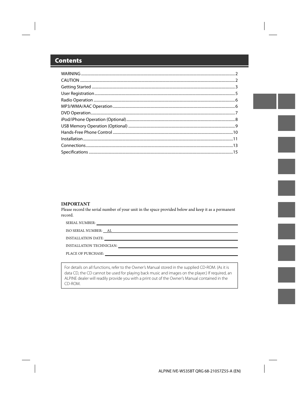 Alpine IVE-W535BT User Manual | Page 3 / 164