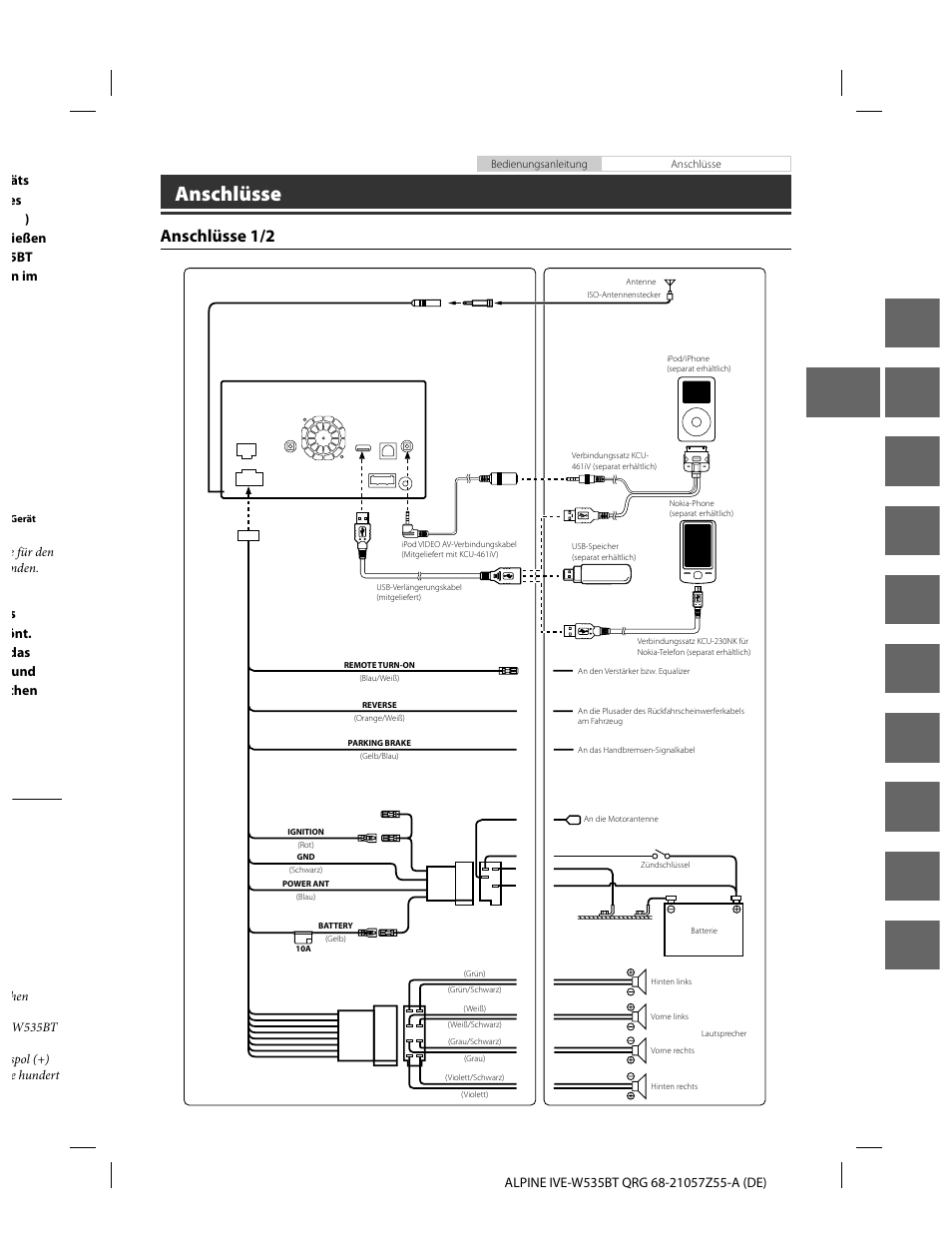 En de fr es it se nl ru pl gr, Anschlüsse, Anschlüsse 1/2 | Alpine IVE-W535BT User Manual | Page 31 / 164