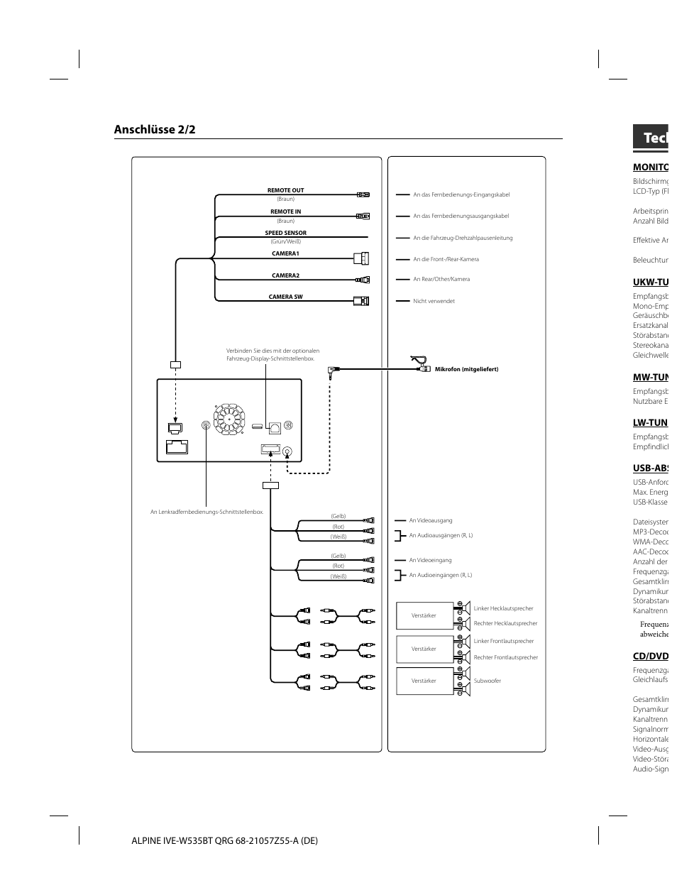 Tech, Anschlüsse 2/2 | Alpine IVE-W535BT User Manual | Page 32 / 164