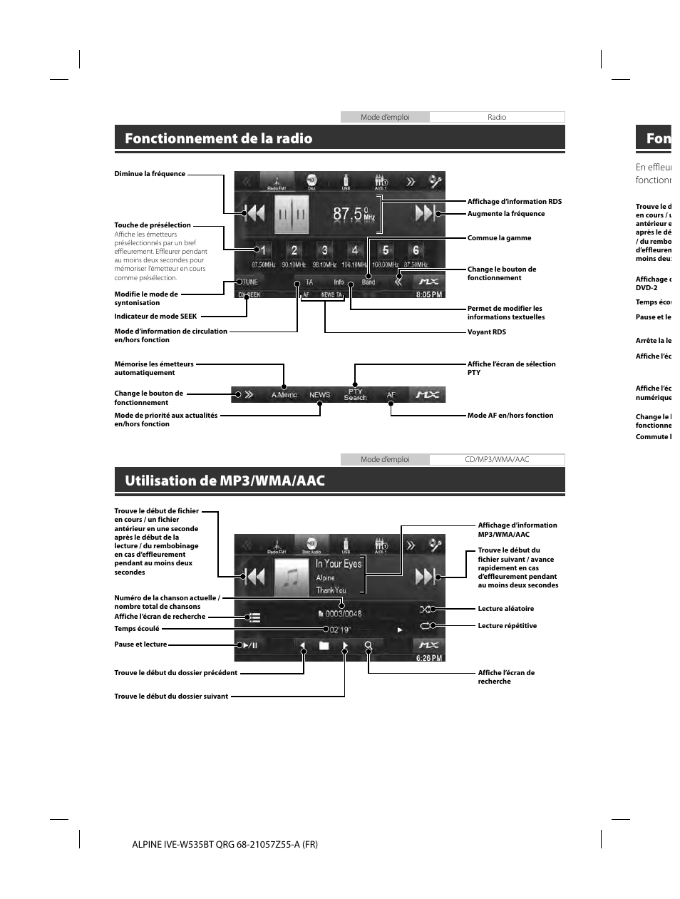 Fonctionnement de la radio, Utilisation de mp3/wma/aac | Alpine IVE-W535BT User Manual | Page 40 / 164