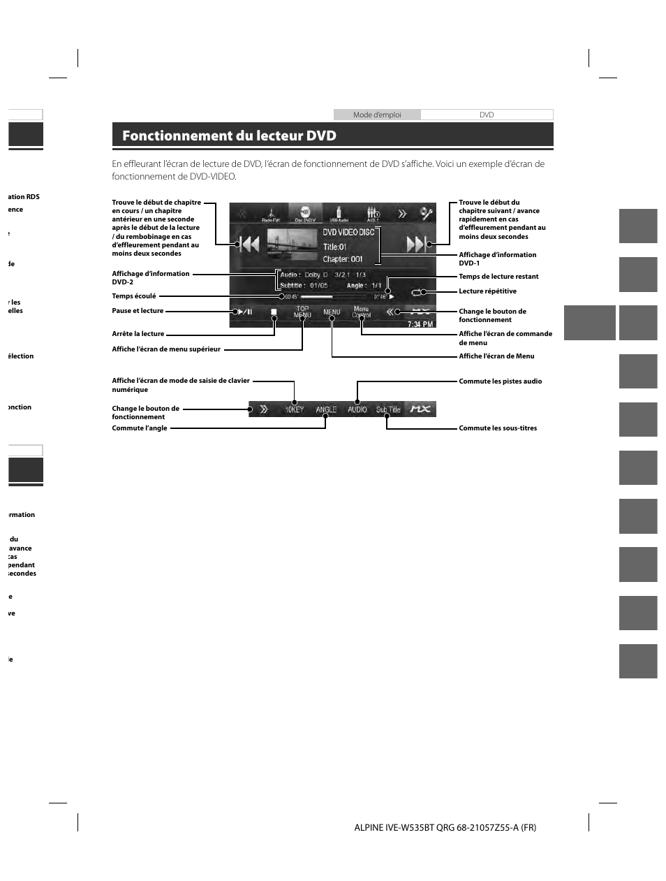 En de fr es it se nl ru pl gr, Fonctionnement du lecteur dvd | Alpine IVE-W535BT User Manual | Page 41 / 164