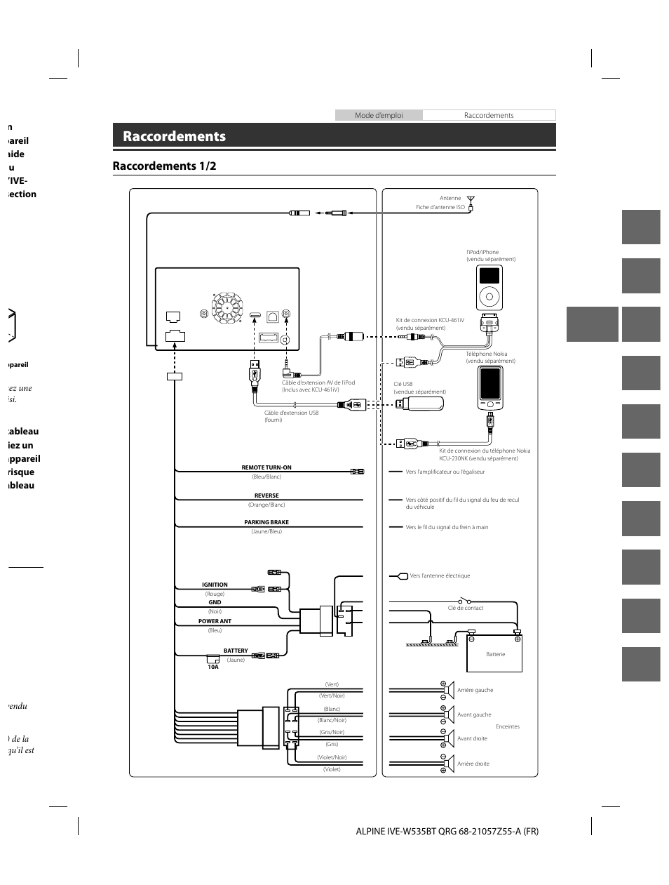 En de fr es it se nl ru pl gr, Raccordements, Raccordements 1/2 | Alpine IVE-W535BT User Manual | Page 47 / 164