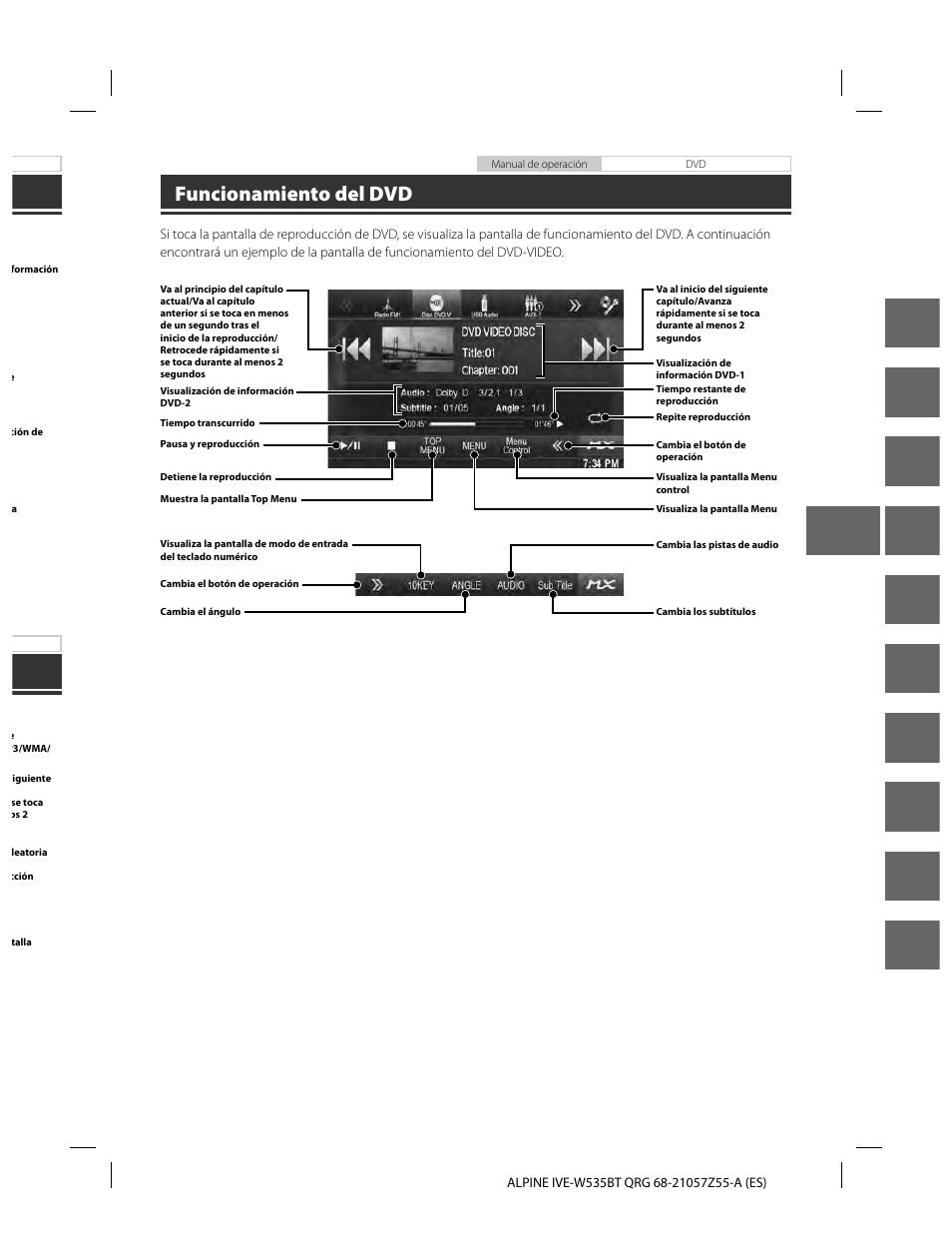 En de fr es it se nl ru pl gr, Funcionamiento del dvd | Alpine IVE-W535BT User Manual | Page 57 / 164