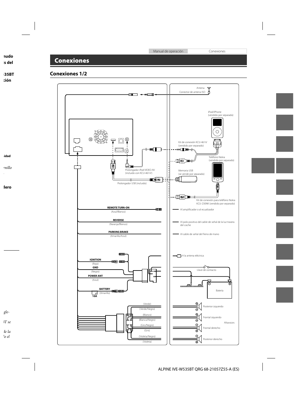 En de fr es it se nl ru pl gr, Conexiones, Conexiones 1/2 | Alpine IVE-W535BT User Manual | Page 63 / 164