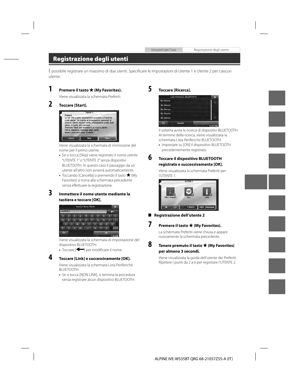 En de fr es it se nl ru pl gr, Registrazione degli utenti | Alpine IVE-W535BT User Manual | Page 71 / 164