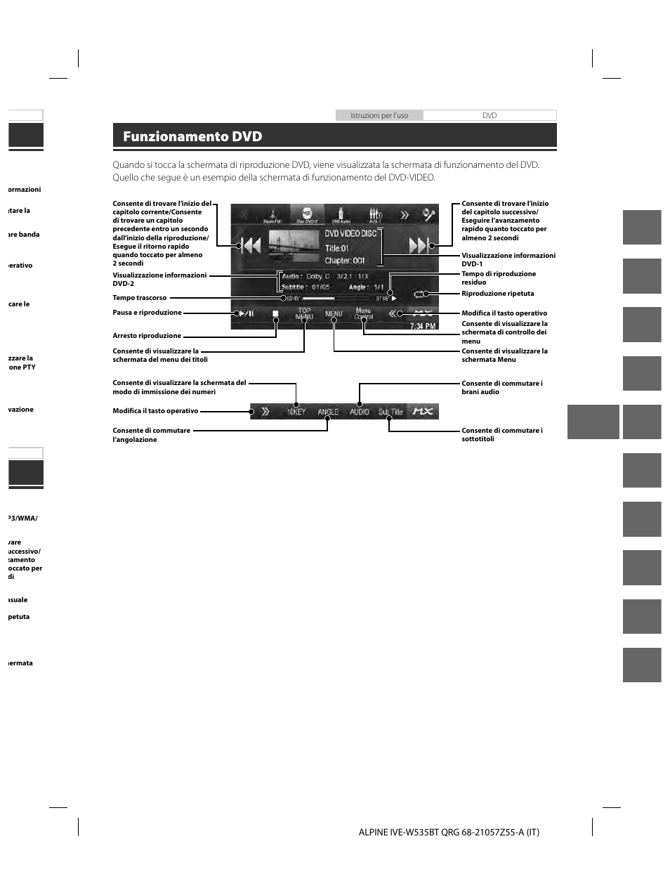 En de fr es it se nl ru pl gr, Funzionamento dvd | Alpine IVE-W535BT User Manual | Page 73 / 164