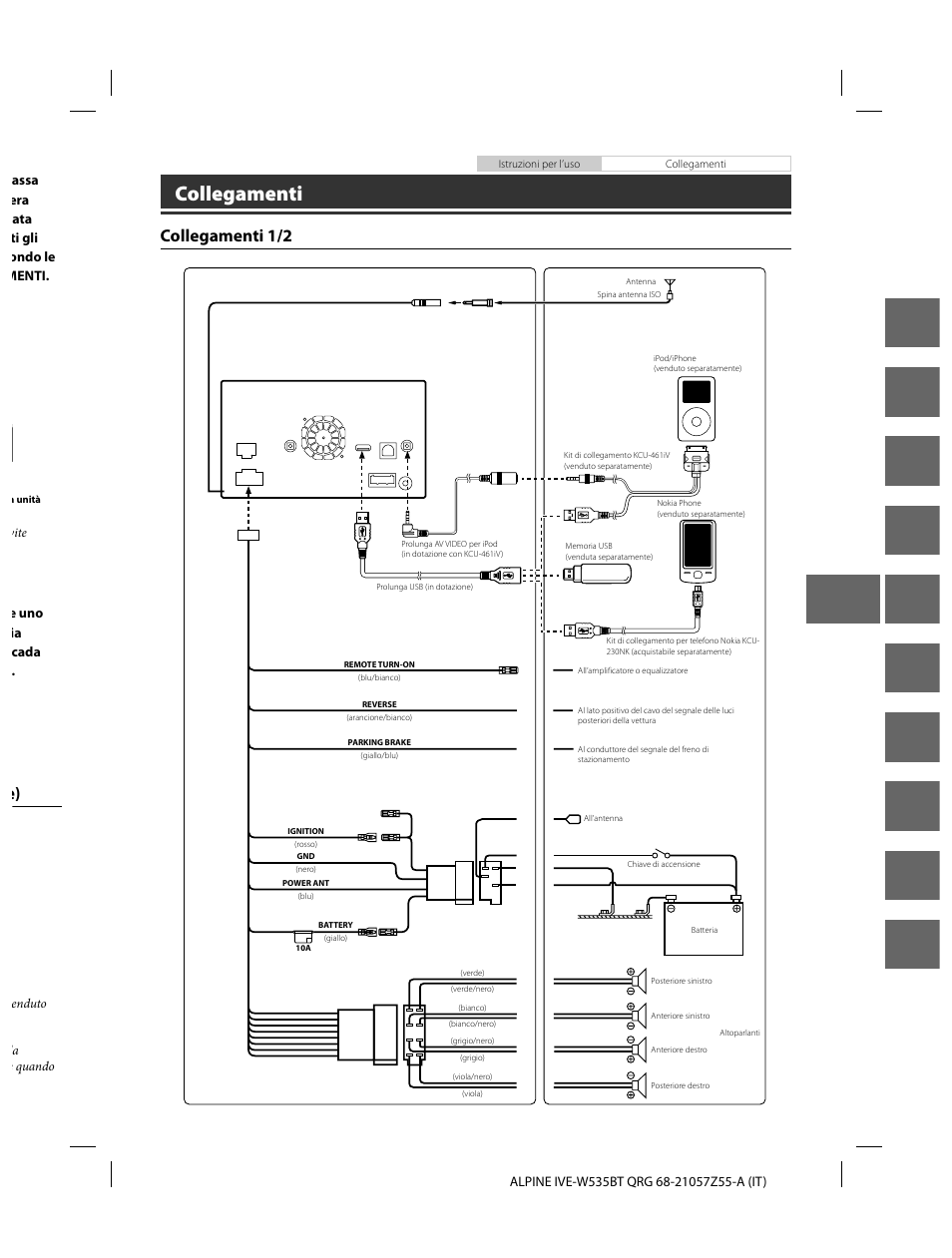 En de fr es it se nl ru pl gr, Collegamenti, Collegamenti 1/2 | Alpine IVE-W535BT User Manual | Page 79 / 164