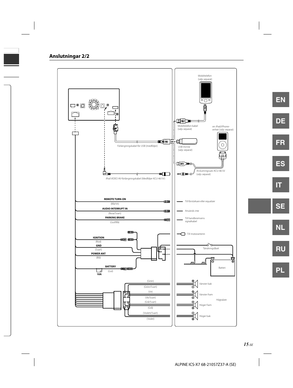 En de fr es it se nl ru pl, Anslutningar 2/2 | Alpine ICS-X7 User Manual | Page 107 / 164