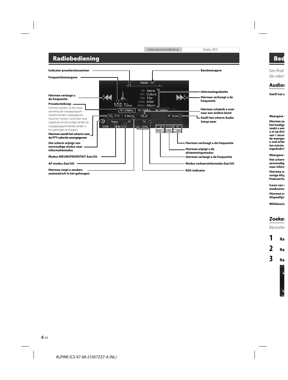 Radiobediening, Zoeken, Audiom | Alpine ICS-X7 User Manual | Page 116 / 164