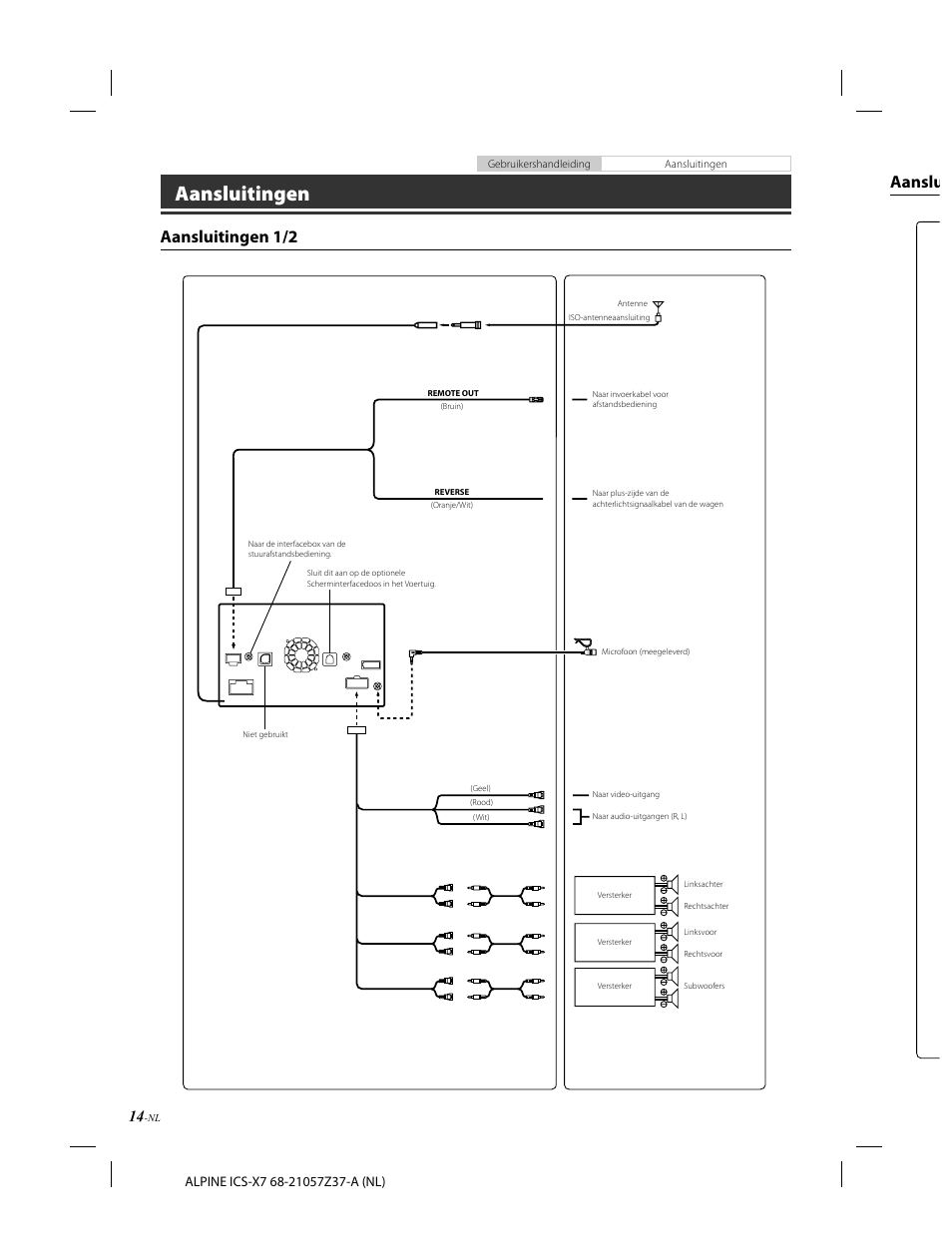 Aansluitingen, Aansluitingen 1/2, Aanslu | Alpine ICS-X7 User Manual | Page 124 / 164