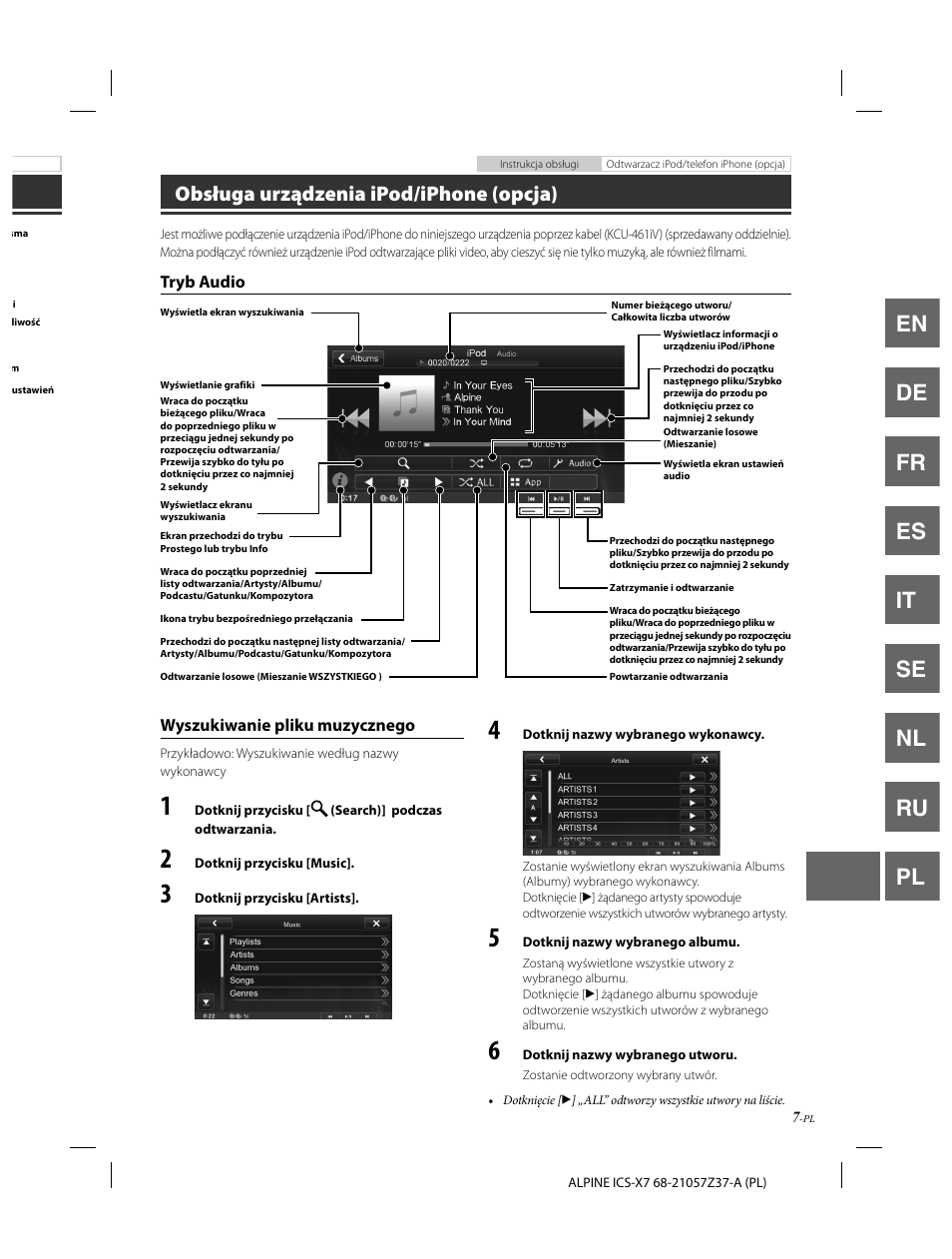 En de fr es it se nl ru pl, Obsługa urządzenia ipod/iphone (opcja) | Alpine ICS-X7 User Manual | Page 153 / 164