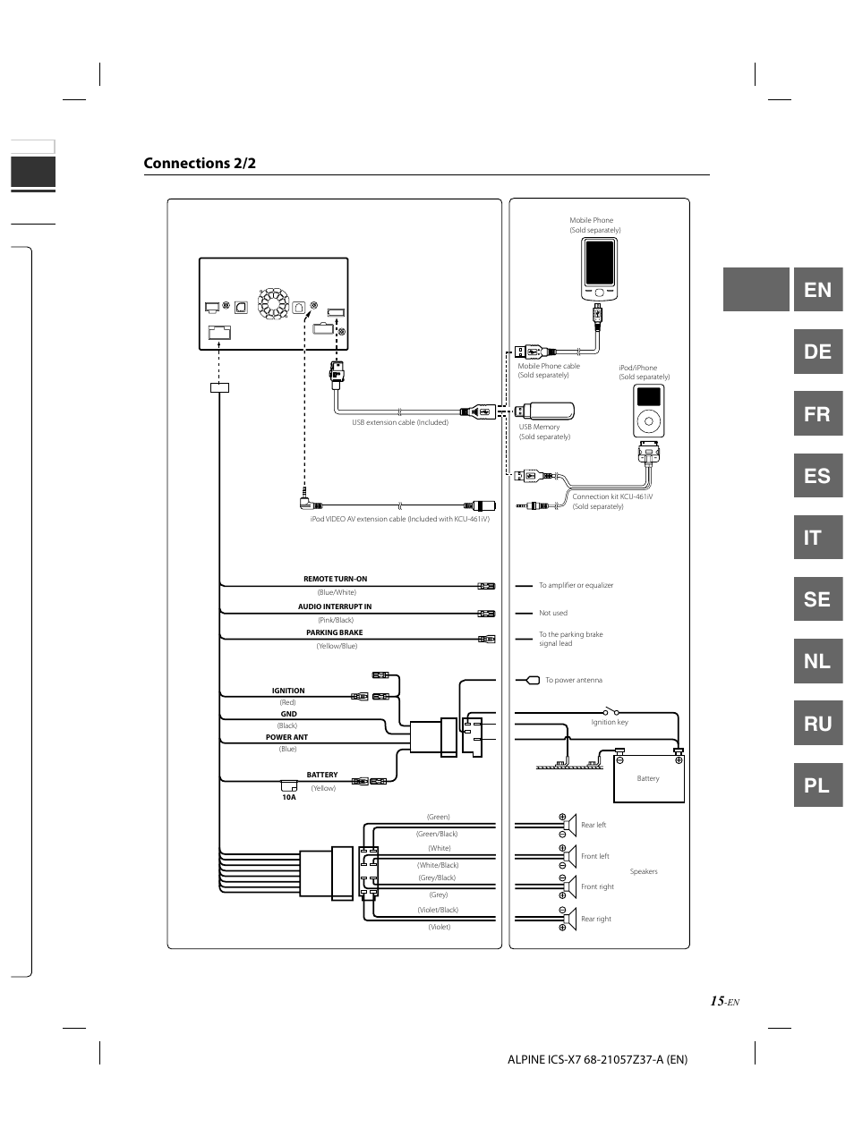 En de fr es it se nl ru pl, Connections 2/2 | Alpine ICS-X7 User Manual | Page 17 / 164