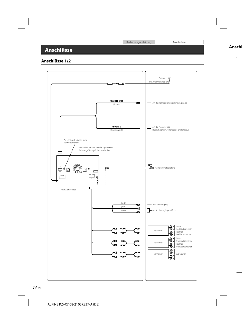 Anschlüsse, Anschlüsse 1/2, Anschl | Alpine ICS-X7 User Manual | Page 34 / 164