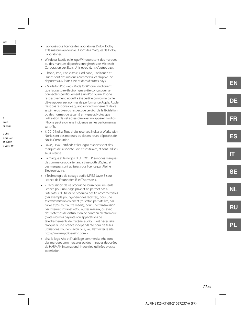 En de fr es it se nl ru pl | Alpine ICS-X7 User Manual | Page 55 / 164