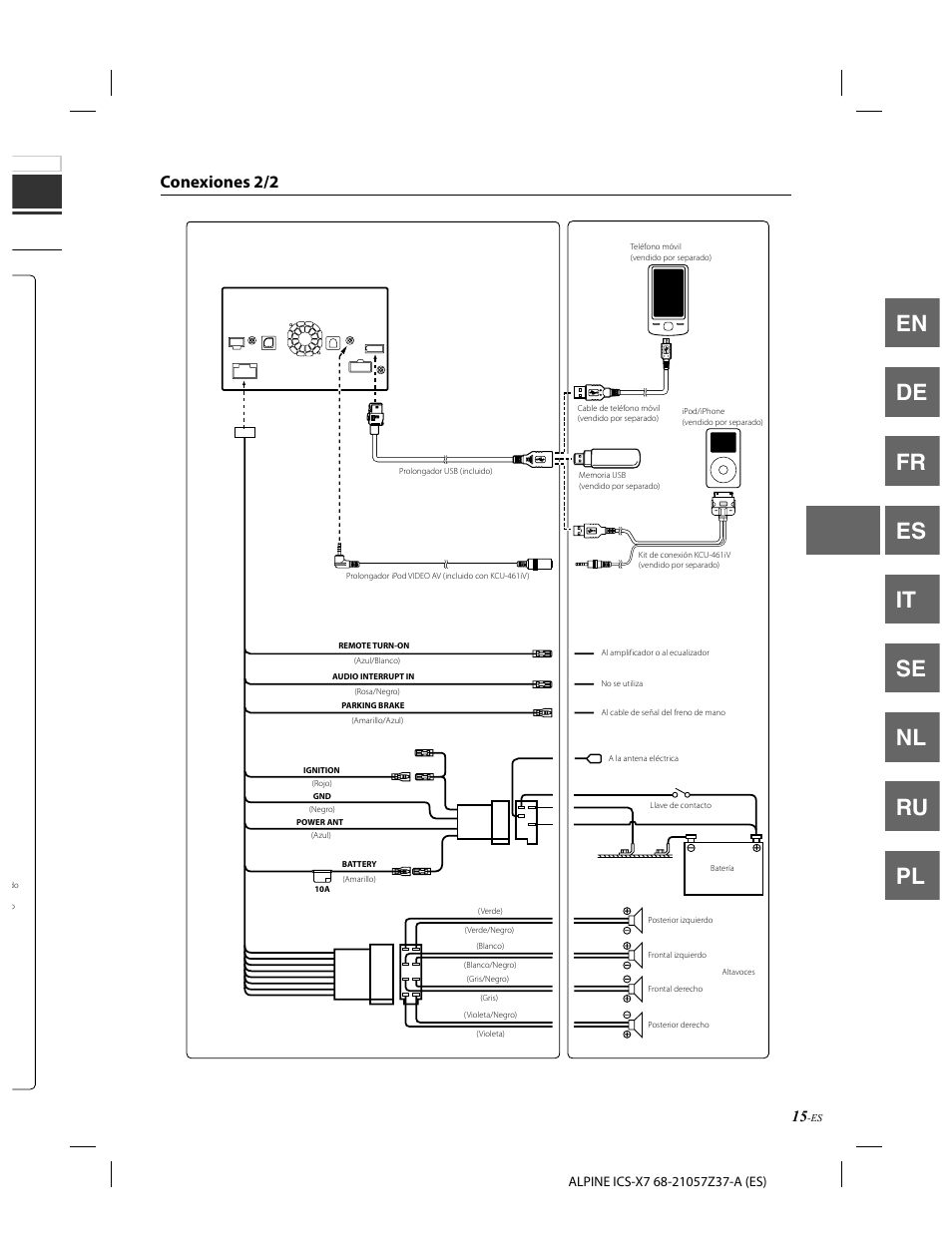 En de fr es it se nl ru pl, Conexiones 2/2 | Alpine ICS-X7 User Manual | Page 71 / 164