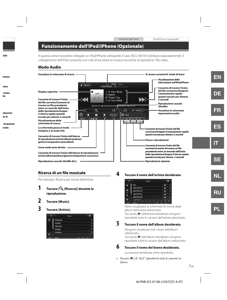 En de fr es it se nl ru pl, Funzionamento dell’ipod/iphone (opzionale) | Alpine ICS-X7 User Manual | Page 81 / 164