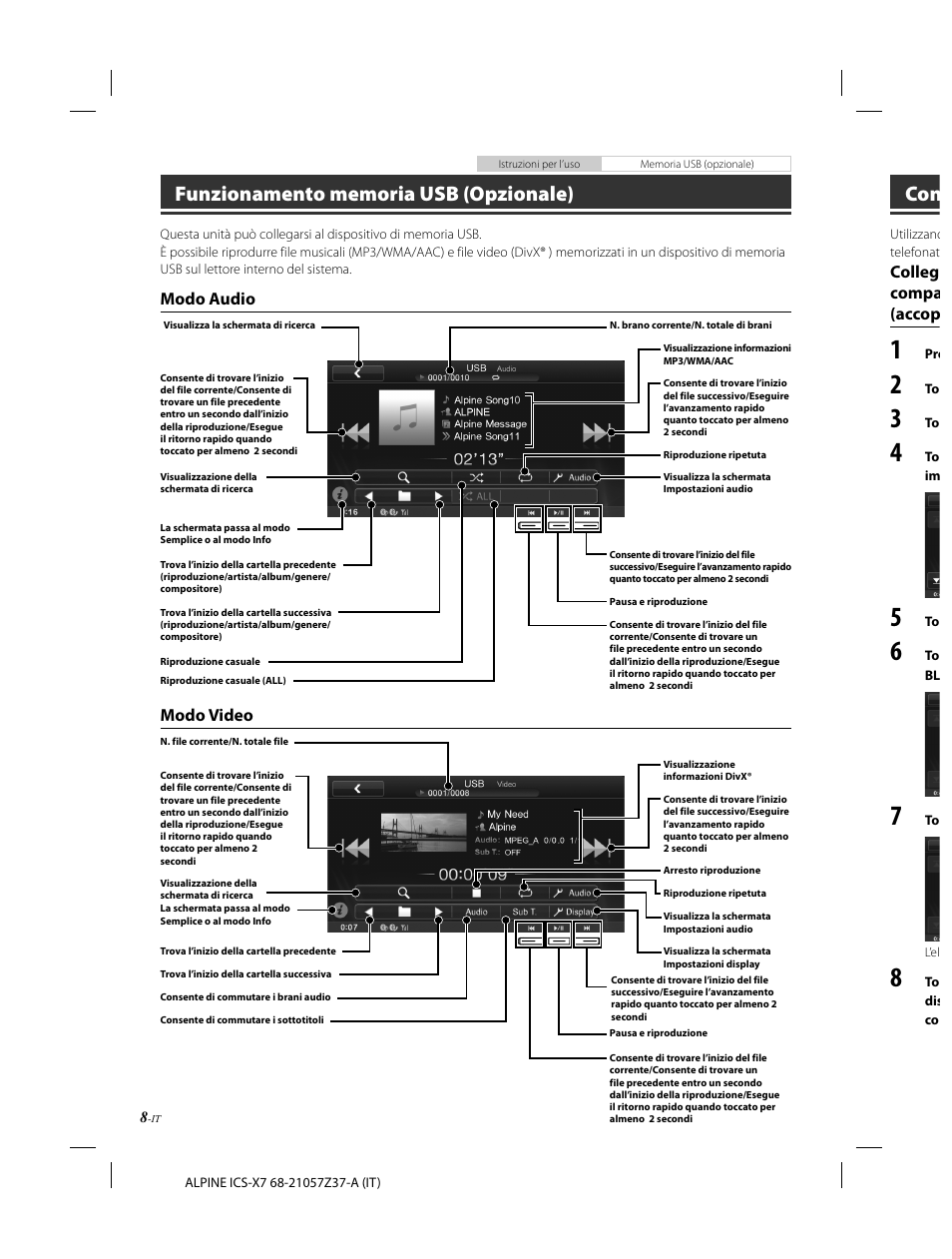 Modo audio, Colleg compa (accop, Modo video | Alpine ICS-X7 User Manual | Page 82 / 164