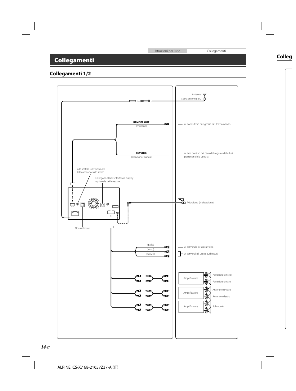 Collegamenti, Collegamenti 1/2, Colleg | Alpine ICS-X7 User Manual | Page 88 / 164