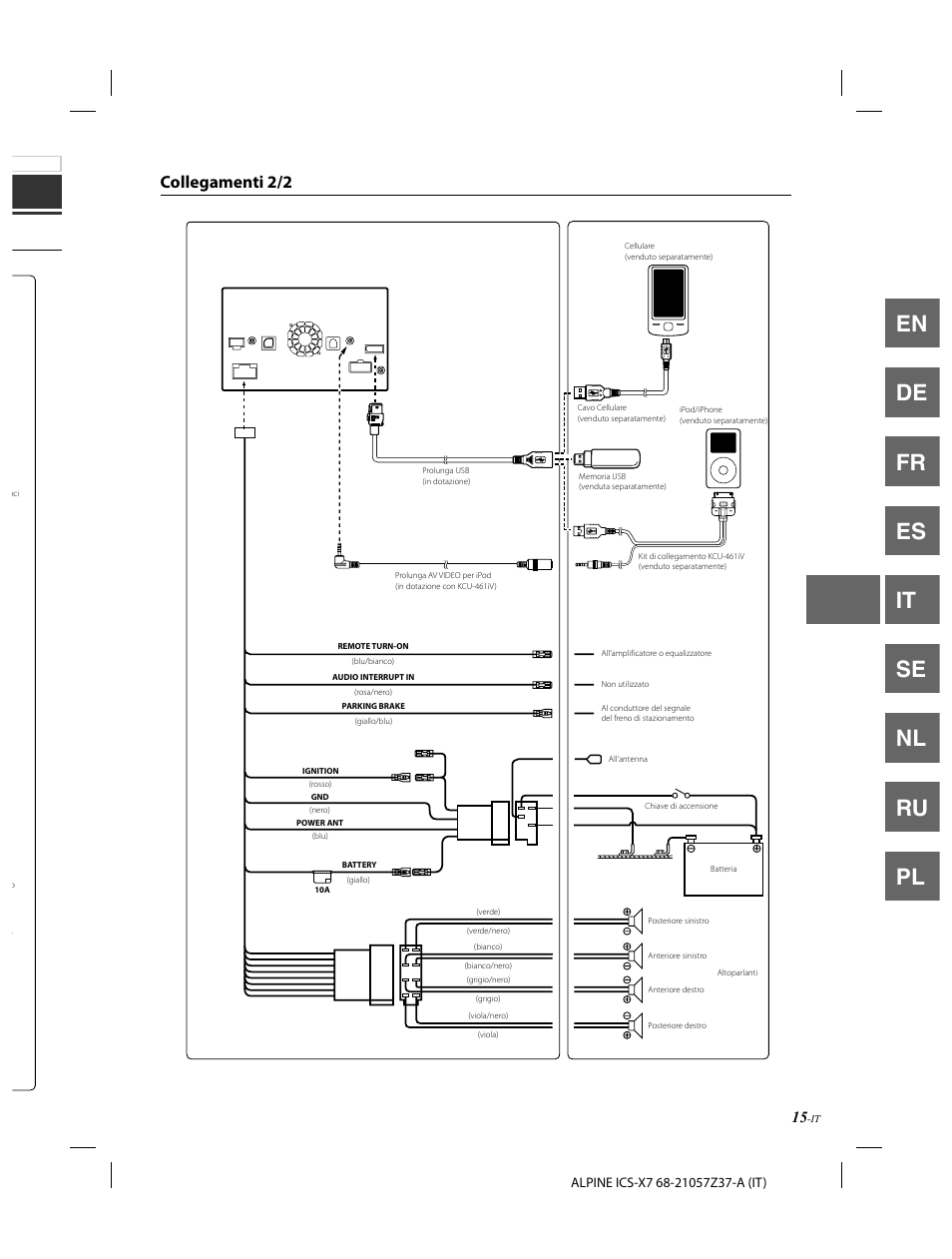 En de fr es it se nl ru pl, Collegamenti 2/2 | Alpine ICS-X7 User Manual | Page 89 / 164