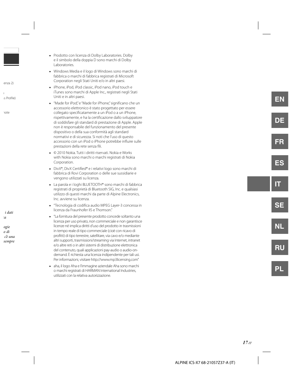En de fr es it se nl ru pl | Alpine ICS-X7 User Manual | Page 91 / 164