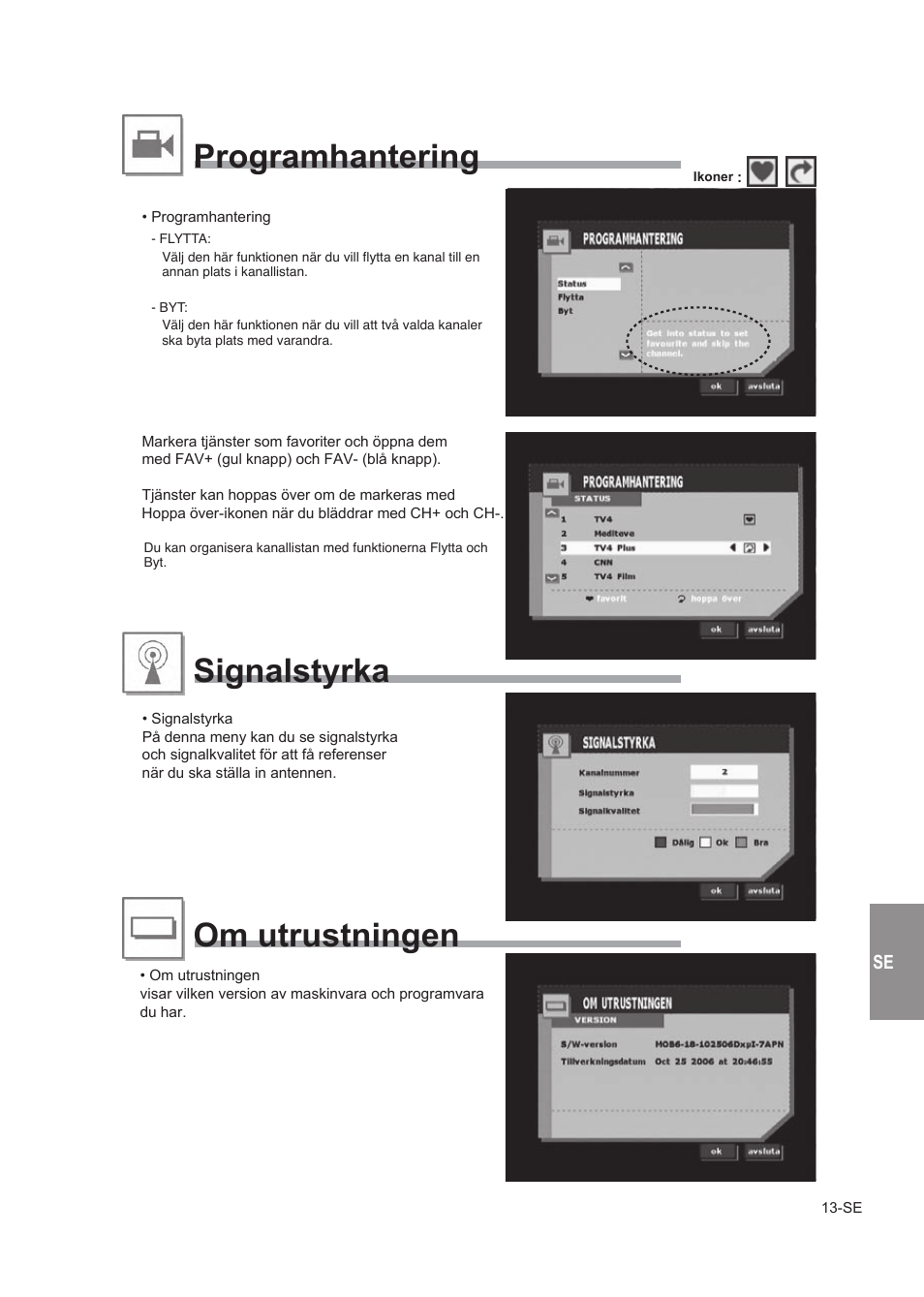 Programhantering signalstyrka om utrustningen, Stb-installation | Alpine TUE-T150DV User Manual | Page 111 / 140