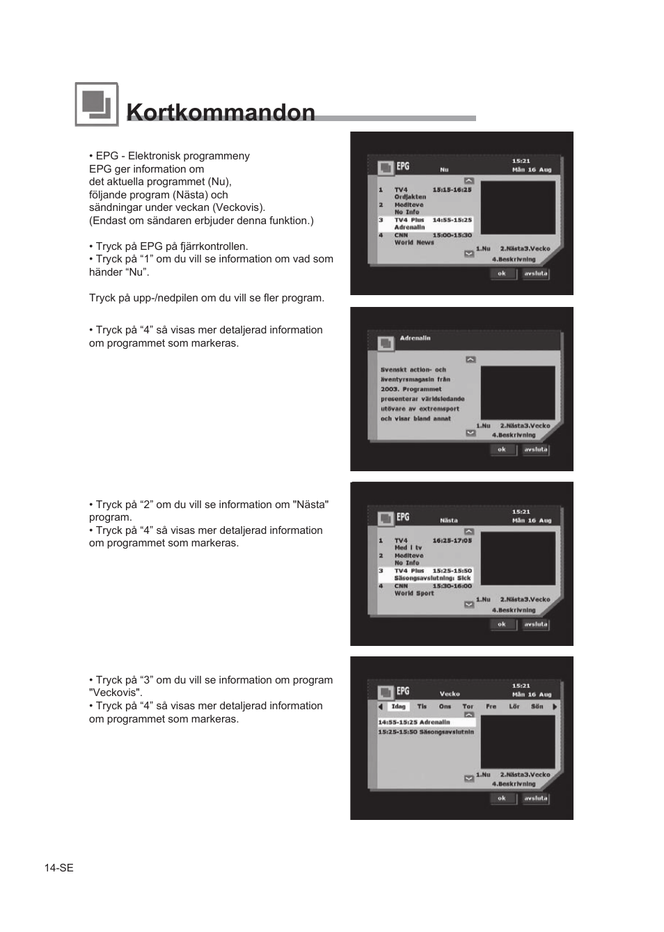 Kortkommandon | Alpine TUE-T150DV User Manual | Page 112 / 140