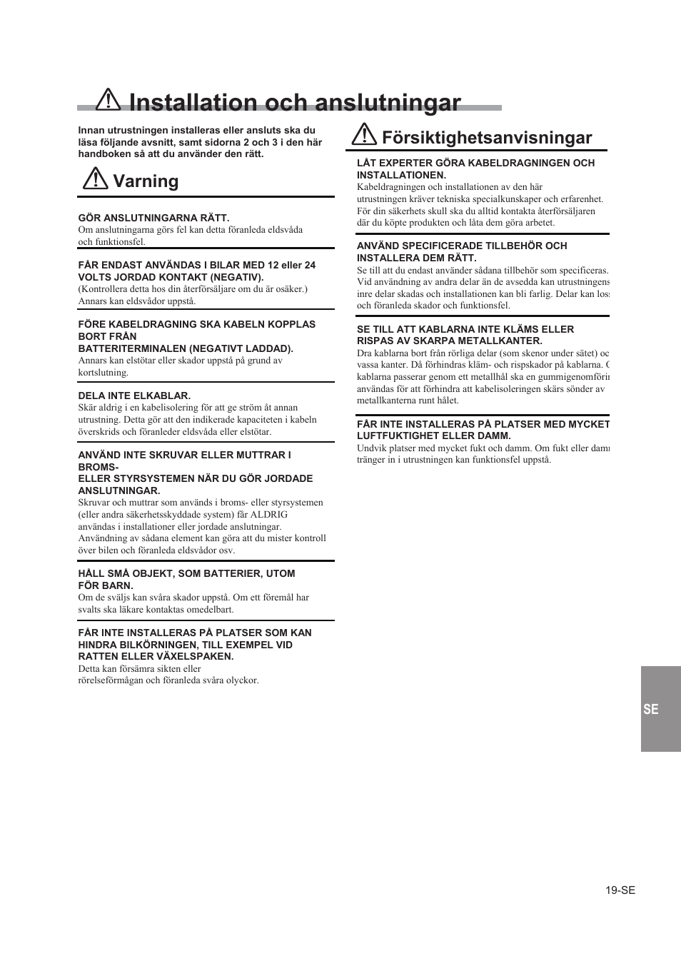 Installation och anslutningar, Osd-struktur, Huvudmeny | Varning, Försiktighetsanvisningar | Alpine TUE-T150DV User Manual | Page 117 / 140