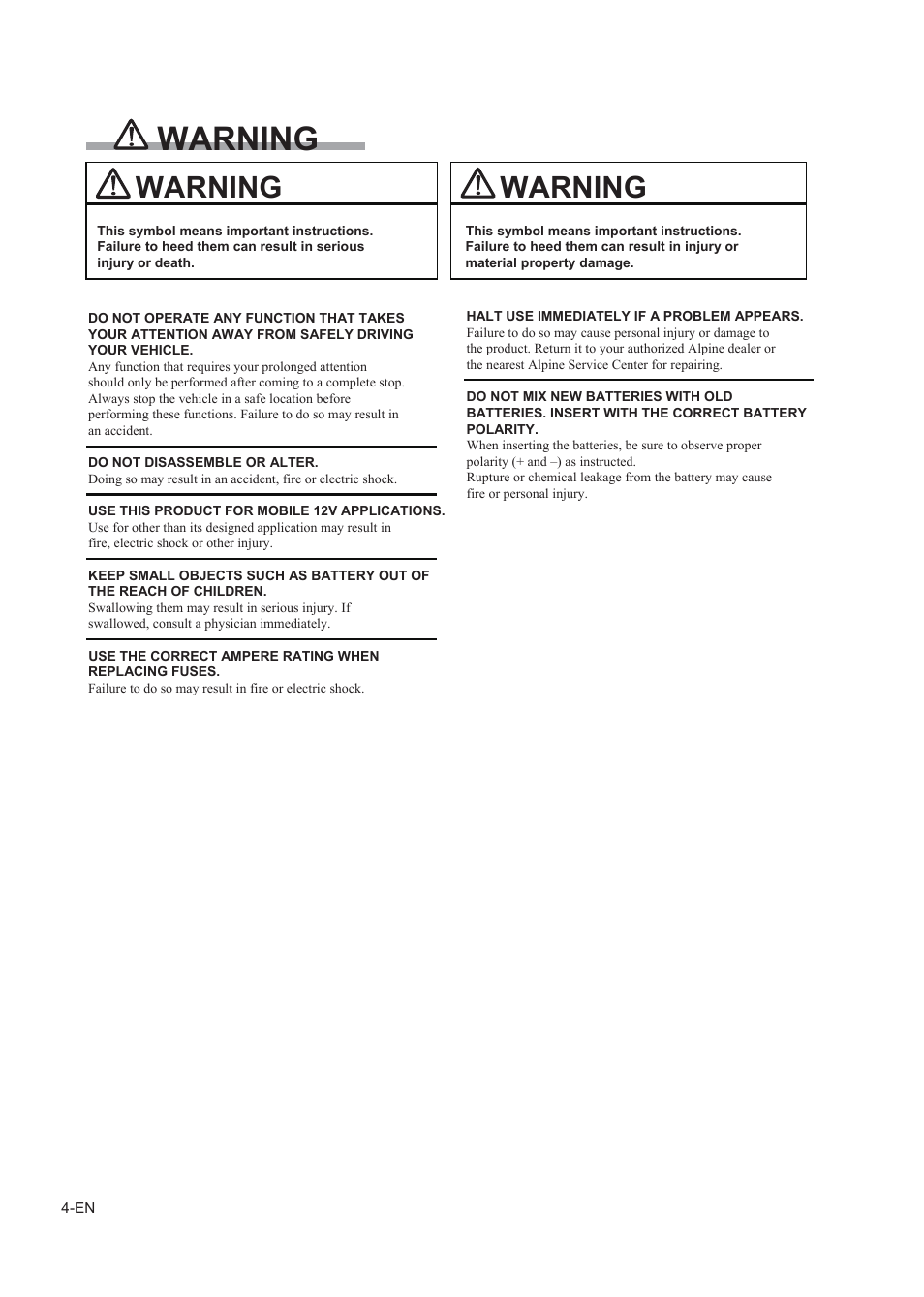 Precautions, Safety, Warning | Alpine TUE-T150DV User Manual | Page 2 / 140