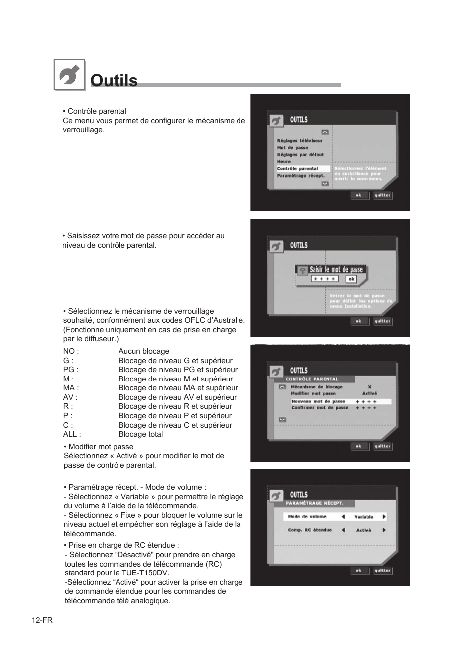 Préf. utilisateur puissance du signal récepteur, Outils | Alpine TUE-T150DV User Manual | Page 50 / 140