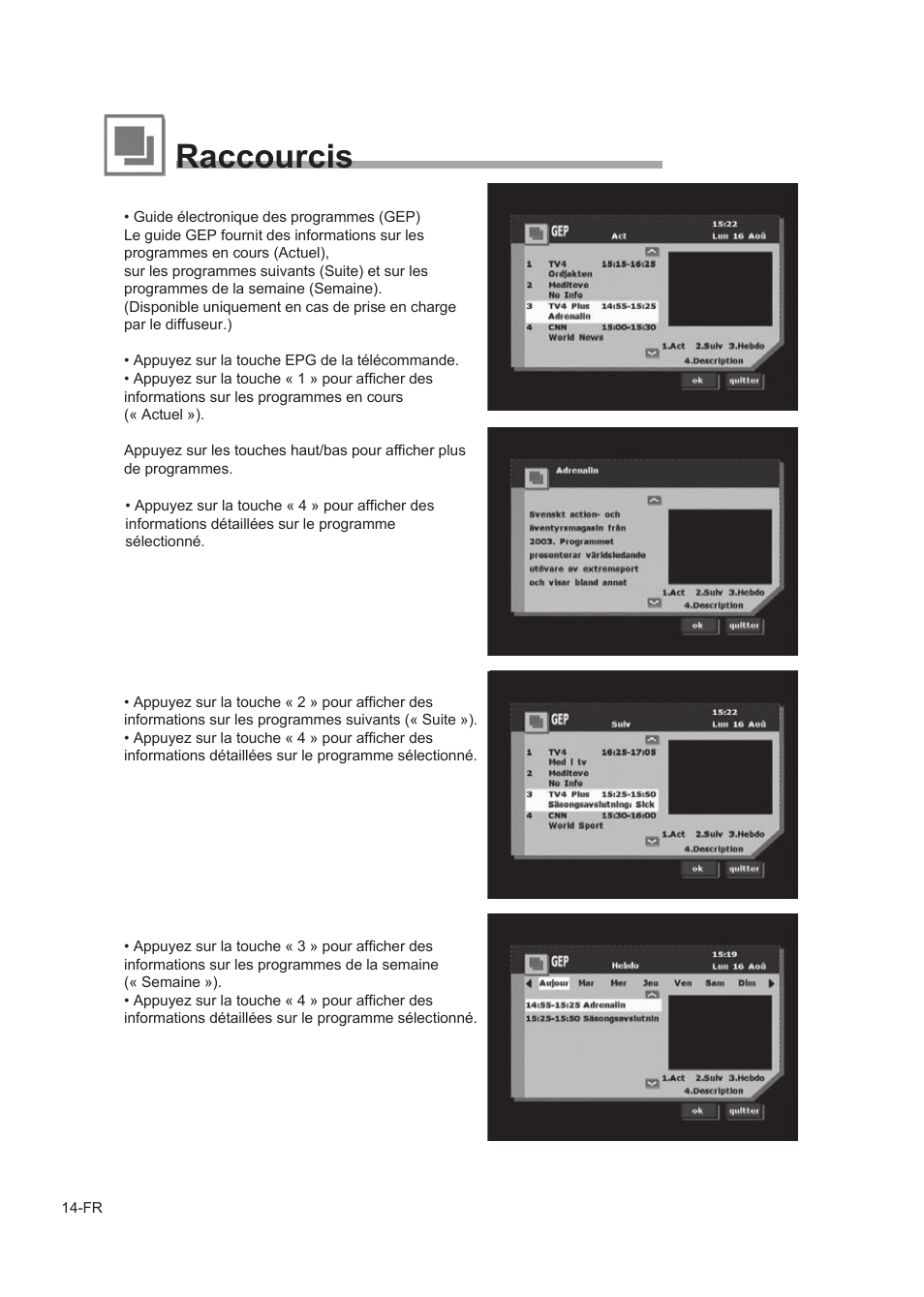 Raccourcis | Alpine TUE-T150DV User Manual | Page 52 / 140