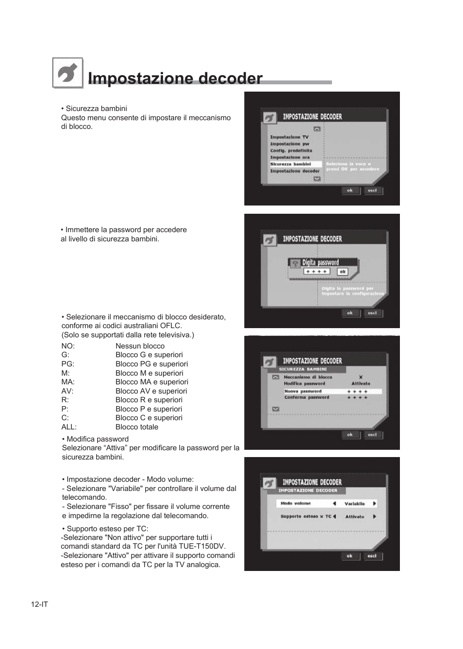 Canali preferiti potenza segnale info decoder, Impostazione decoder | Alpine TUE-T150DV User Manual | Page 90 / 140