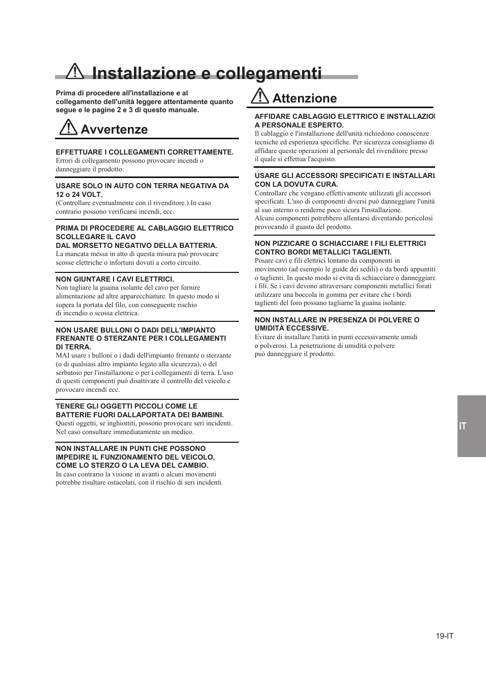 Installazione e collegamenti, Struttura osd, Menu principale | Avvertenze, Attenzione, Impostazione password | Alpine TUE-T150DV User Manual | Page 97 / 140