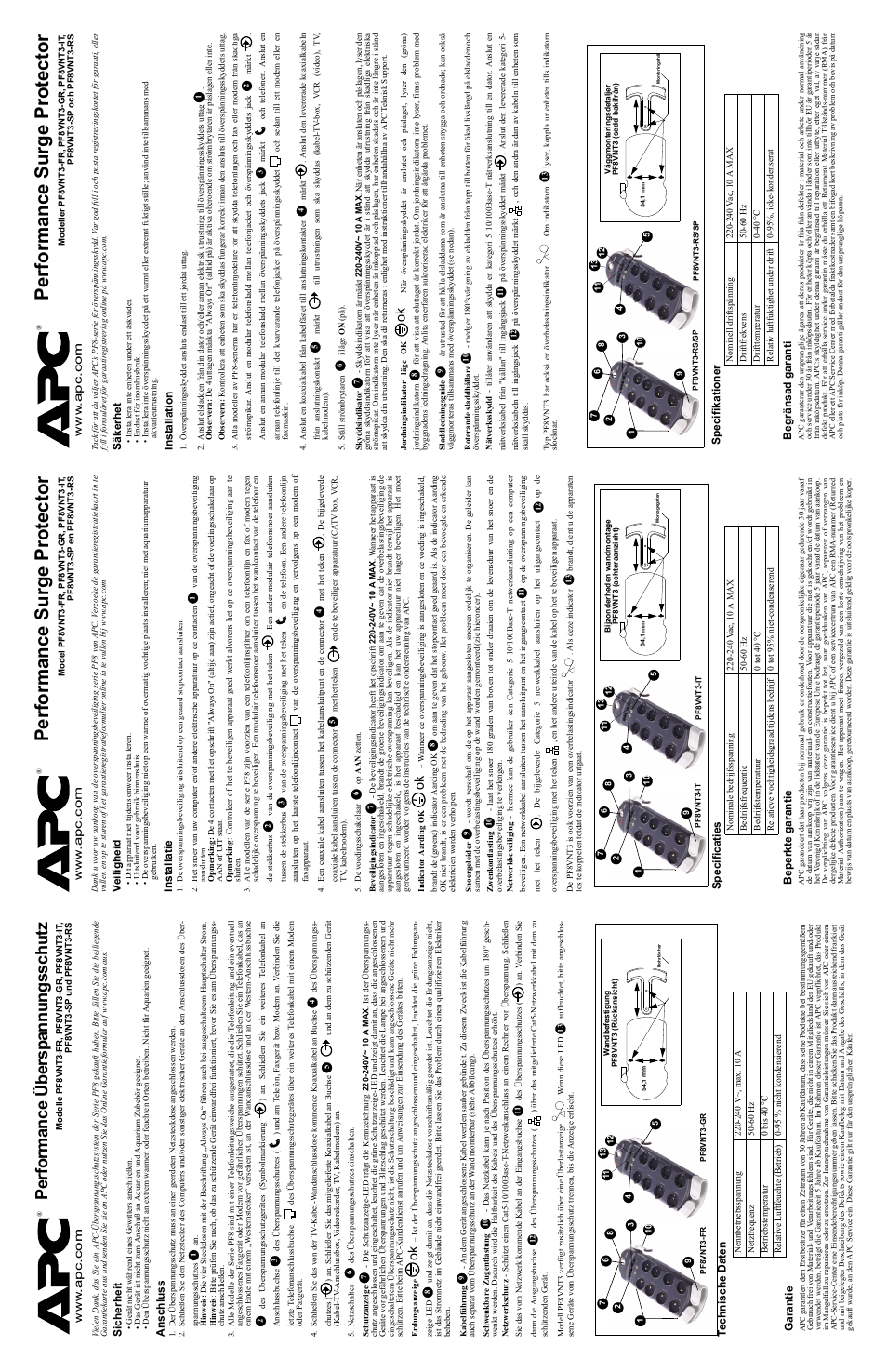 Performance surge protector, Performance übersp annungsschutz | APC PF8VNT3-RS User Manual | Page 2 / 6