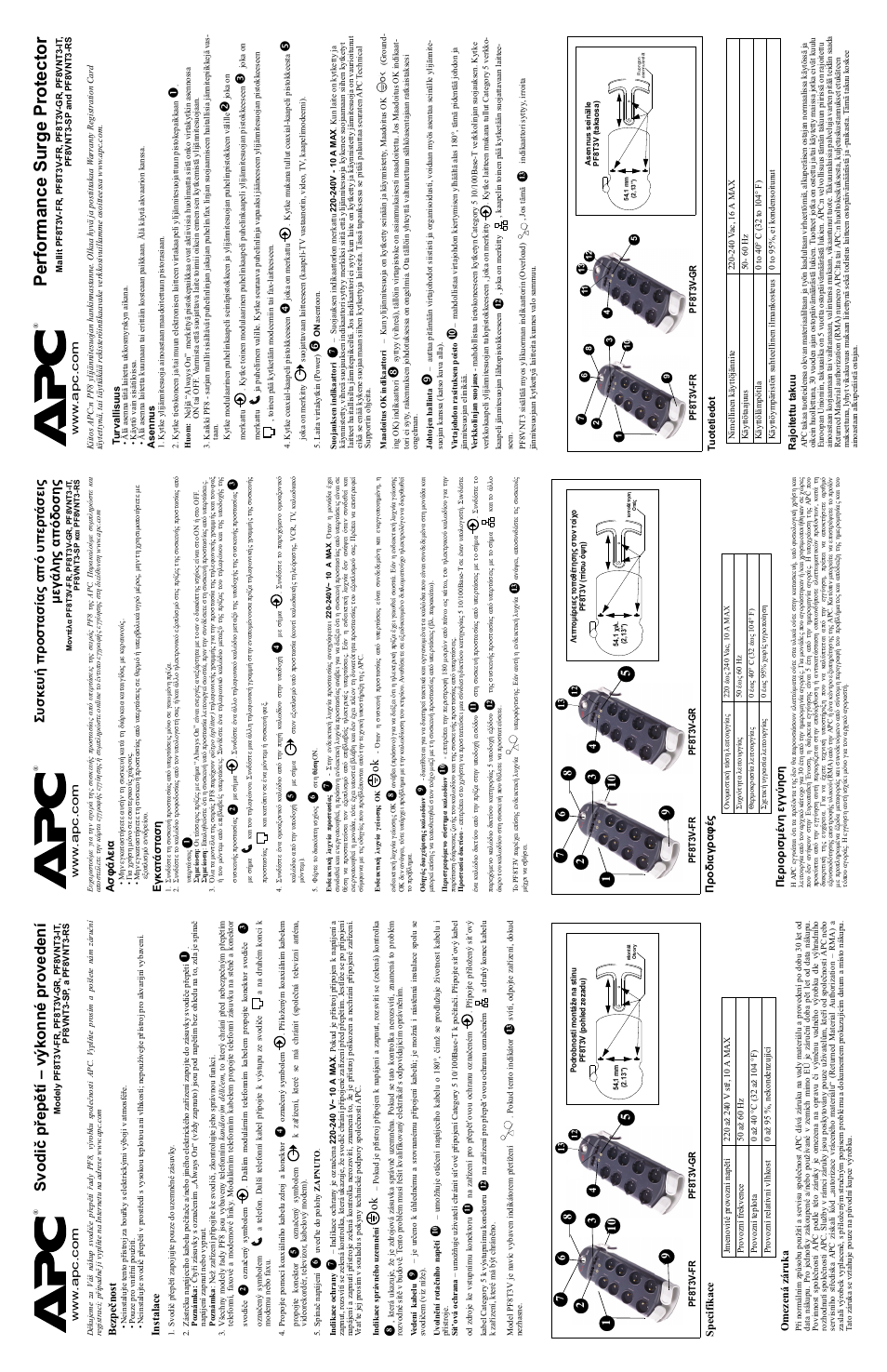Performance surge protector, Svodi č p řep ětí – výk onné pr ove d en í | APC PF8VNT3-RS User Manual | Page 4 / 6