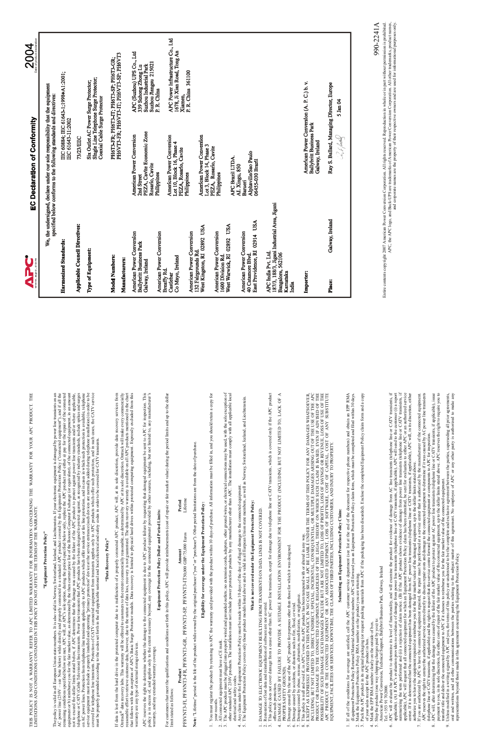 2241a | APC PF8VNT3-RS User Manual | Page 6 / 6