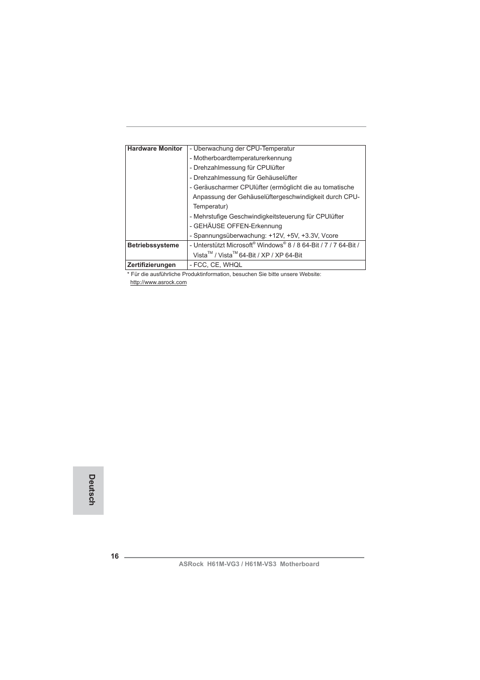 Deutsch | ASRock H61M-VG3 User Manual | Page 16 / 48