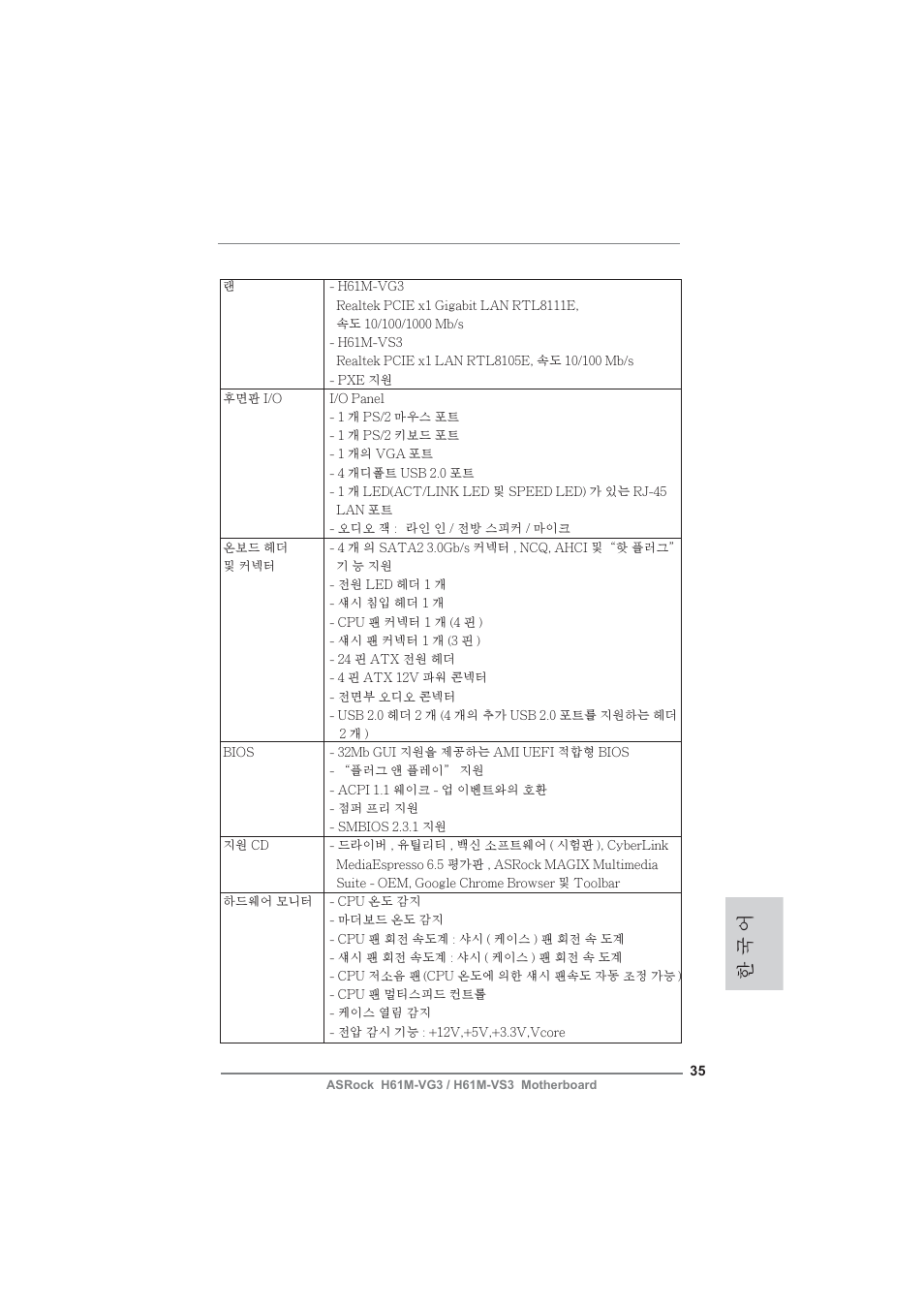 한 국 어 | ASRock H61M-VG3 User Manual | Page 35 / 48