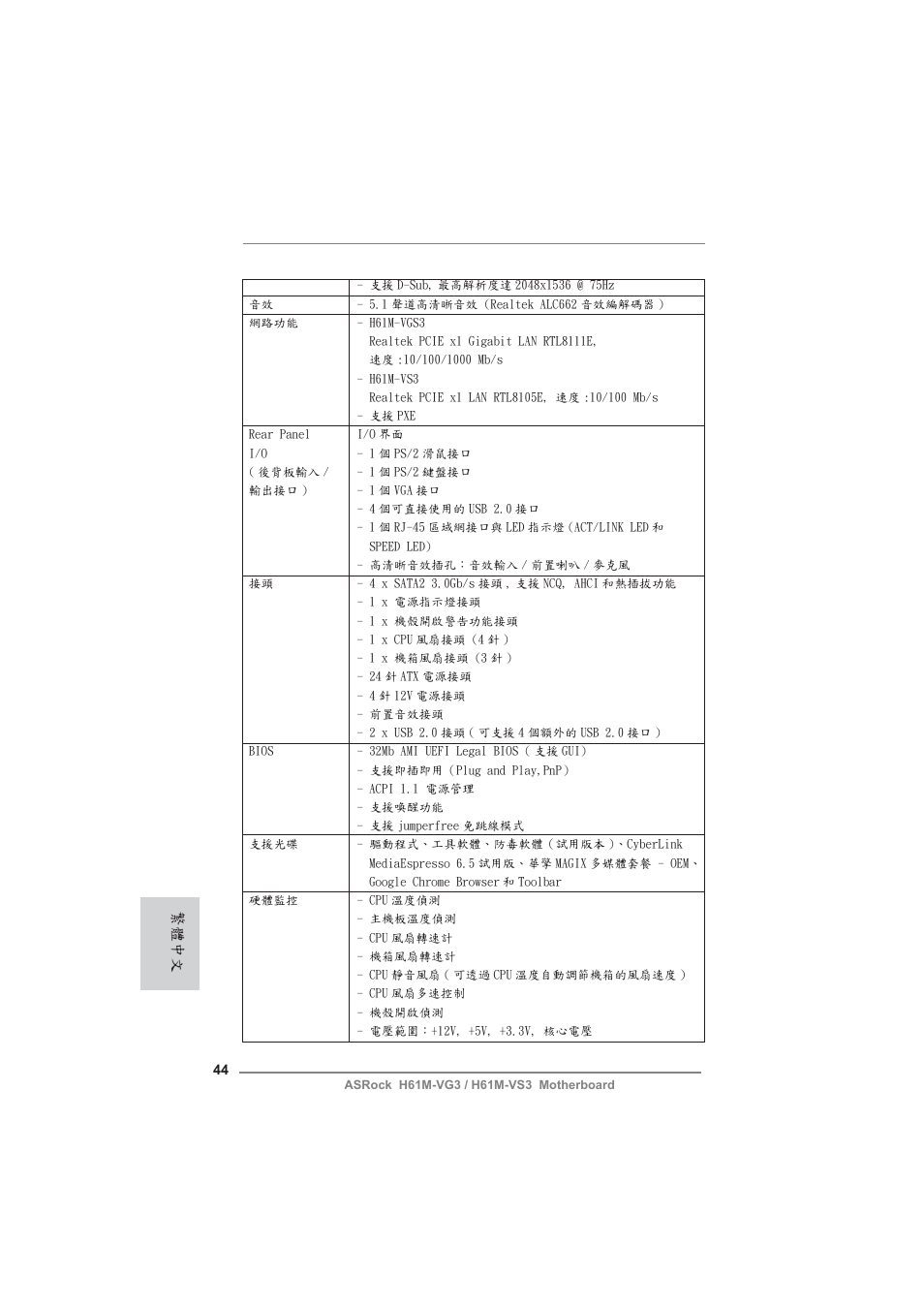 繁體中文 | ASRock H61M-VG3 User Manual | Page 44 / 48