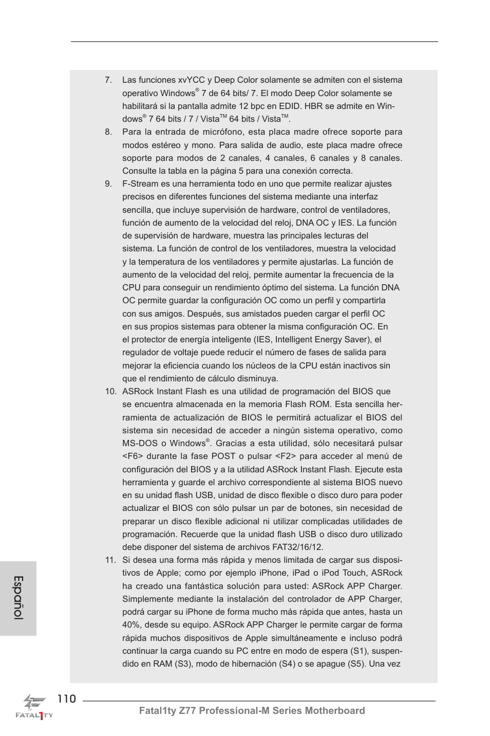 Español, Fatal1ty z77 professional-m series motherboard | ASRock Fatal1ty Z77 Professional-M User Manual | Page 110 / 245