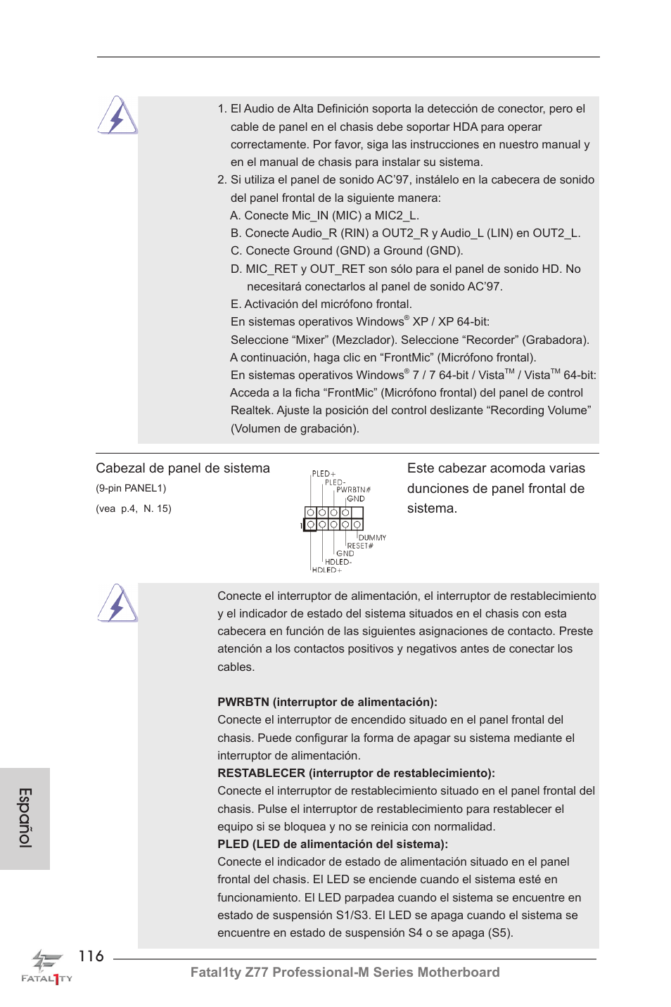 Español | ASRock Fatal1ty Z77 Professional-M User Manual | Page 116 / 245
