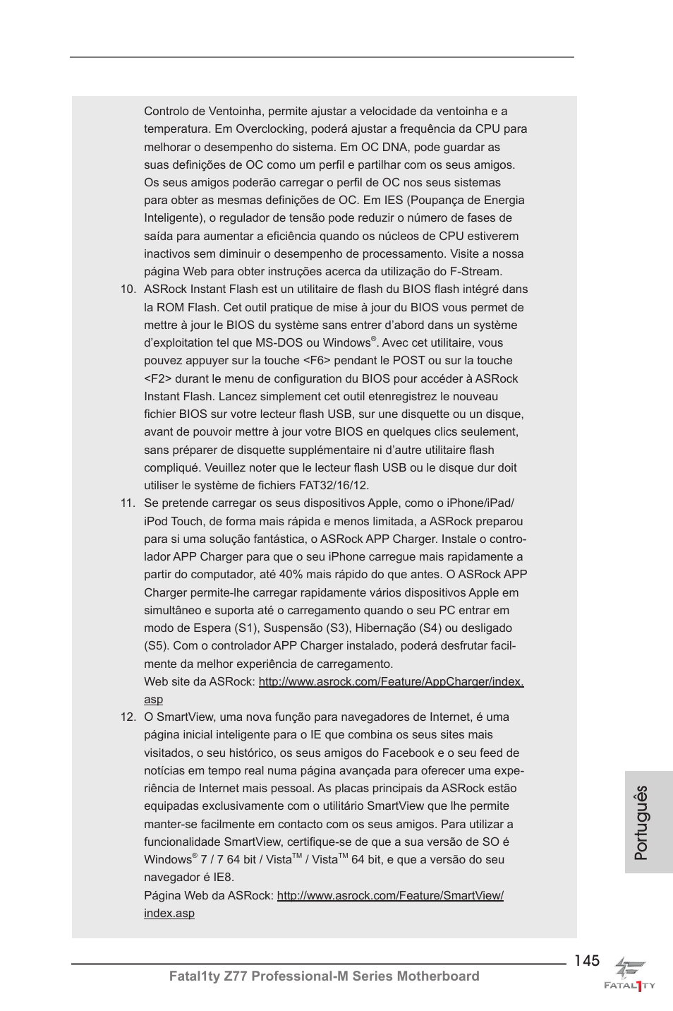 Por tuguês | ASRock Fatal1ty Z77 Professional-M User Manual | Page 145 / 245