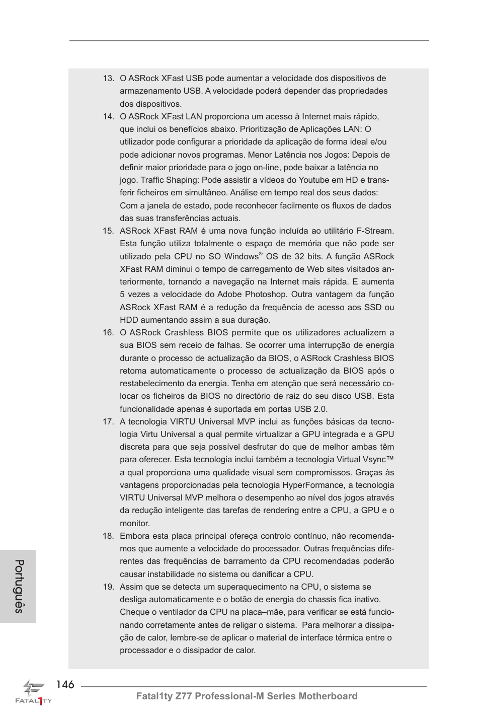 Por tuguês | ASRock Fatal1ty Z77 Professional-M User Manual | Page 146 / 245