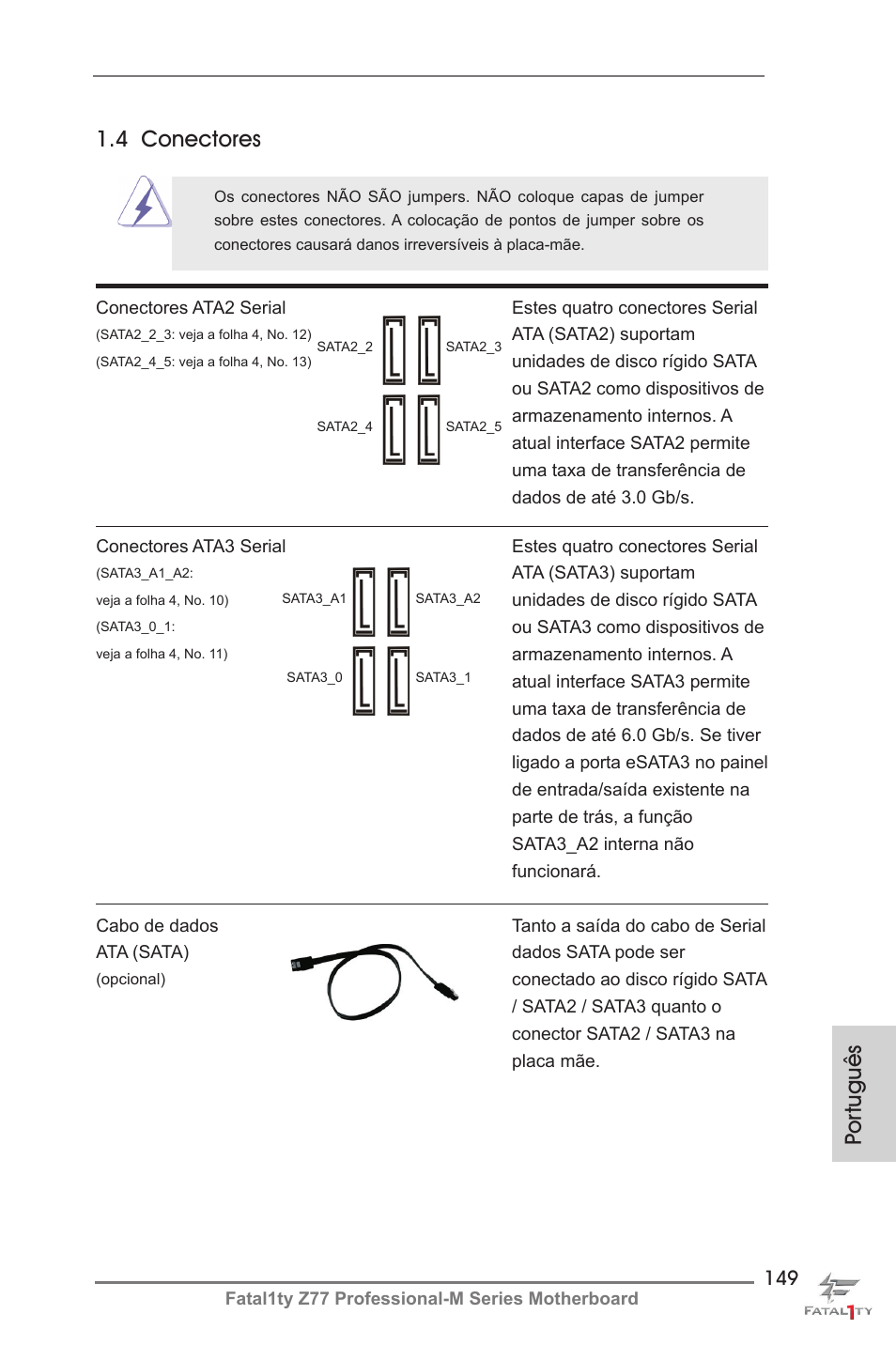Por tuguês, 4 conectores | ASRock Fatal1ty Z77 Professional-M User Manual | Page 149 / 245