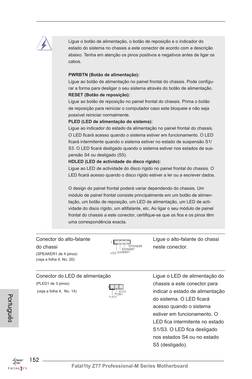 Por tuguês | ASRock Fatal1ty Z77 Professional-M User Manual | Page 152 / 245