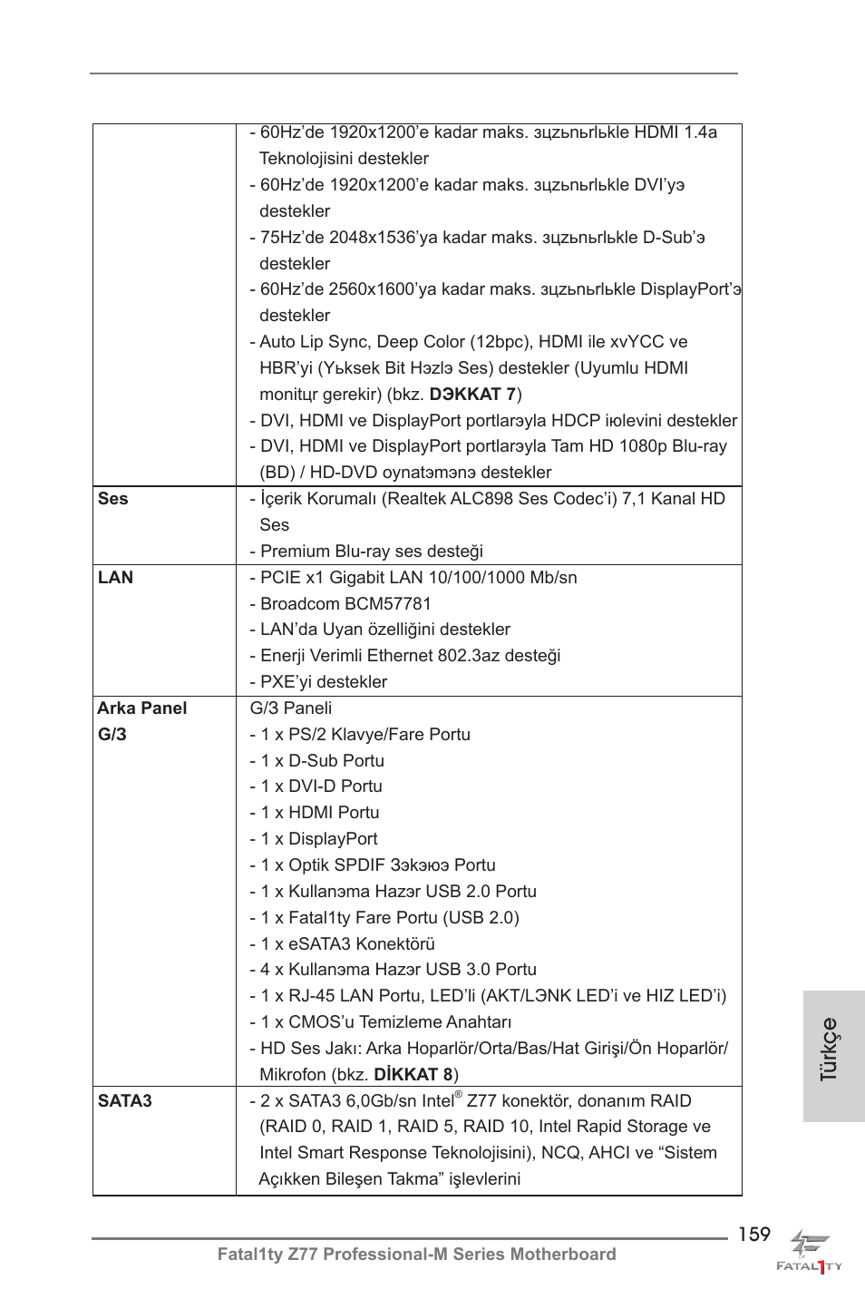 Türkçe | ASRock Fatal1ty Z77 Professional-M User Manual | Page 159 / 245